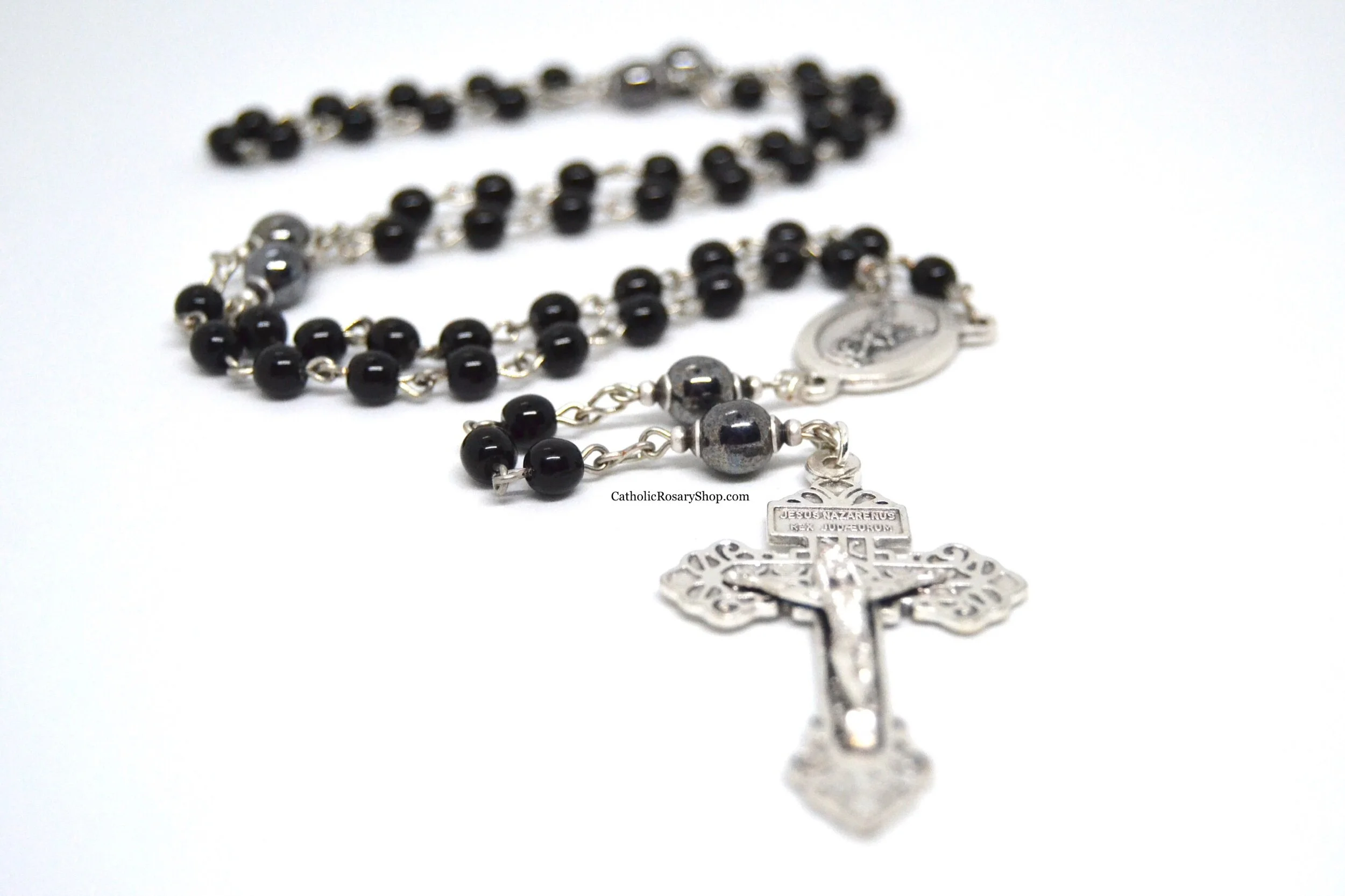 Black and Hematite Gray Czech Rosary (Round Beads)