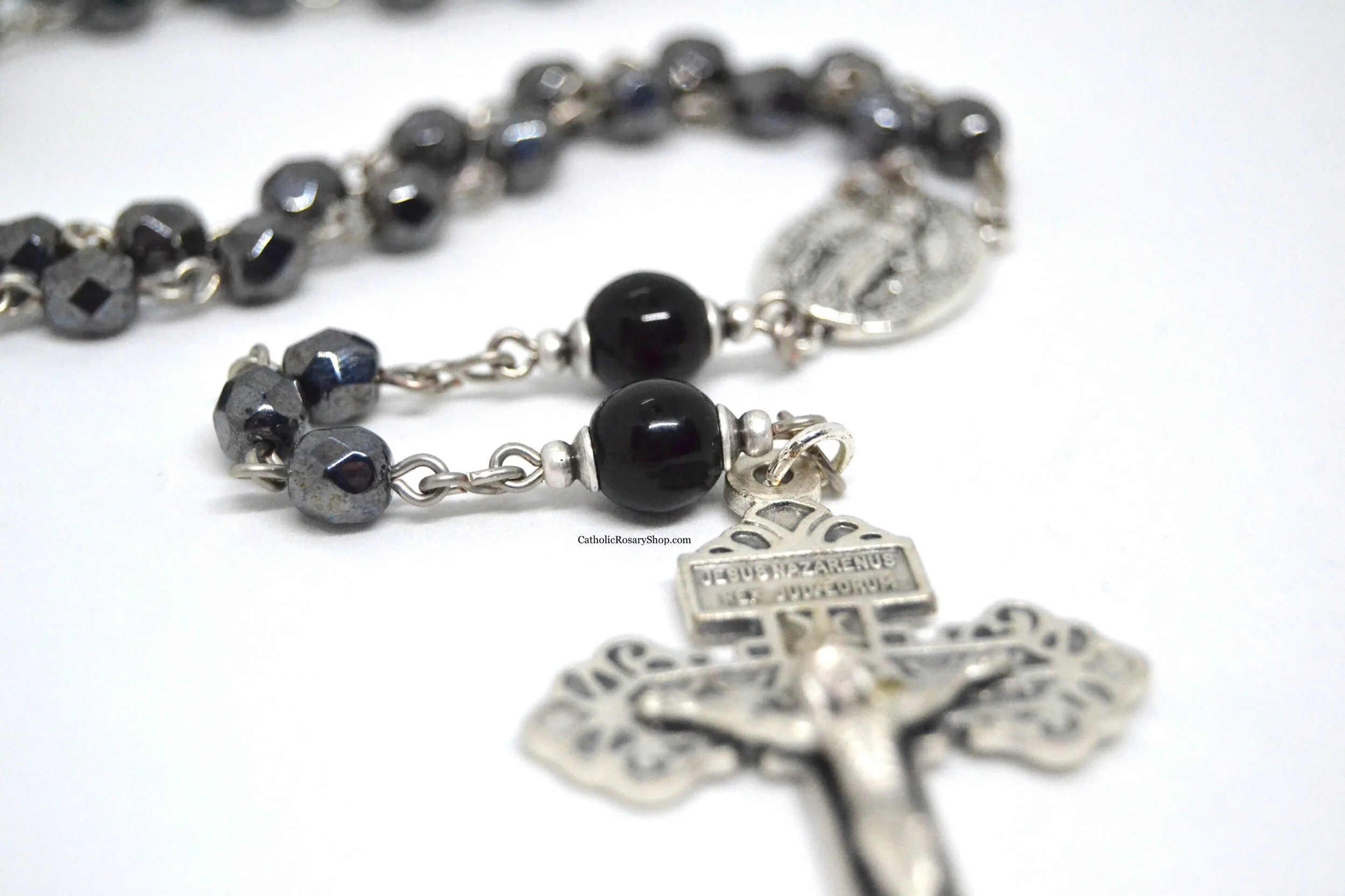Gray Hematite and Black Czech Glass Rosary