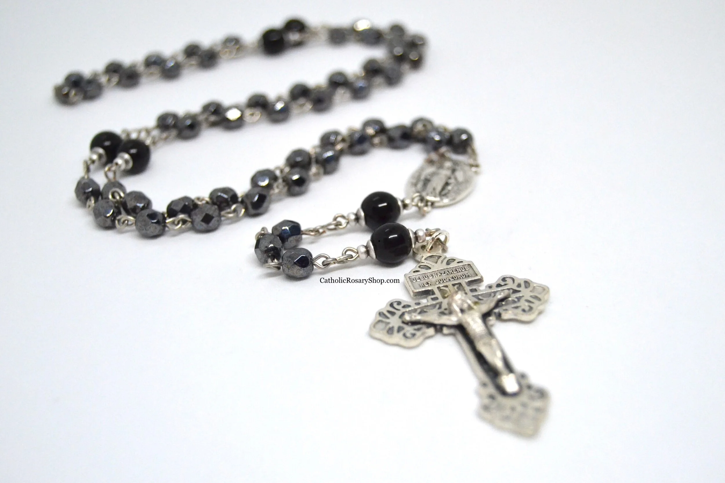 Gray and Black Czech Glass Bead Rosary | Personalized Rosary Gifts for Men and Boys | Custom Rosaries for Baptism, First Communion and Confirmation