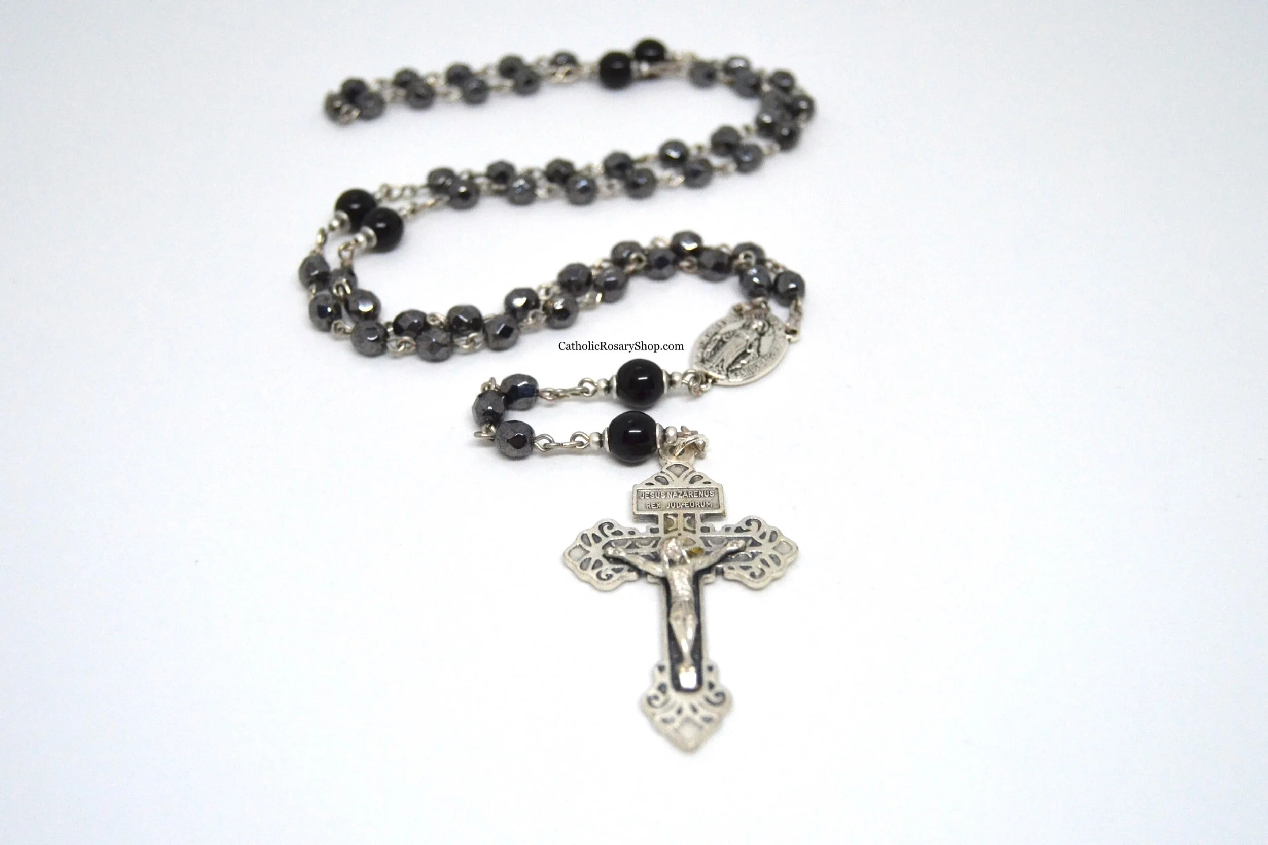 Gray and Black Czech Glass Bead Rosary | Personalized Rosary Gifts for Men and Boys | Custom Rosaries for Baptism, First Communion and Confirmation