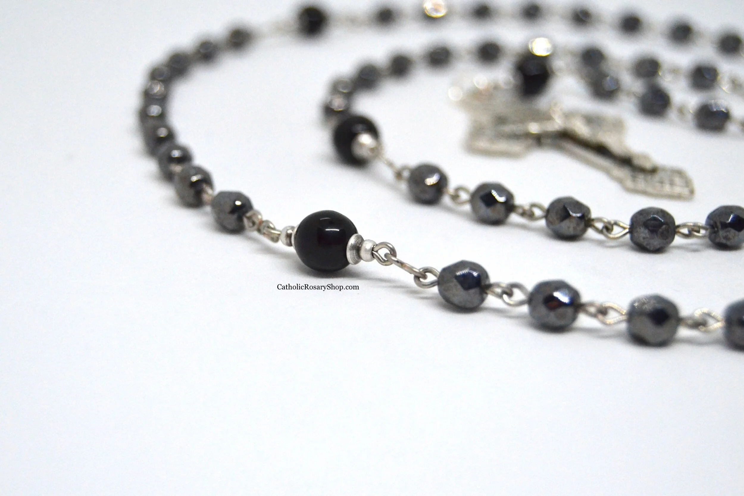 Gray and Black Czech Glass Bead Rosary | Personalized Rosary Gifts for Men and Boys | Custom Rosaries for Baptism, First Communion and Confirmation