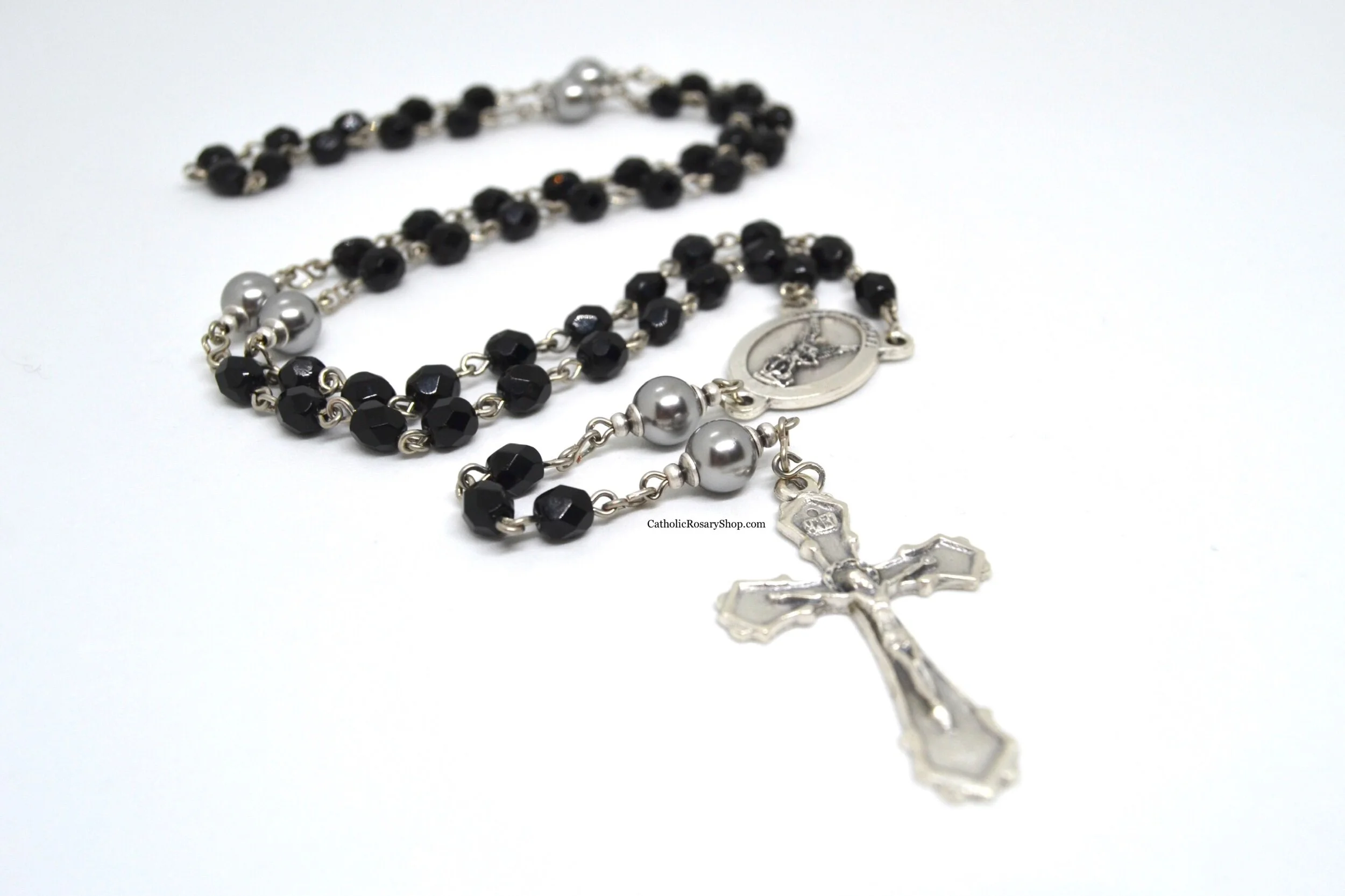 Black and Gray Czech Glass Rosary | Personalized Rosary Beads for Men and Boys | Father's Day Rosary Gifts