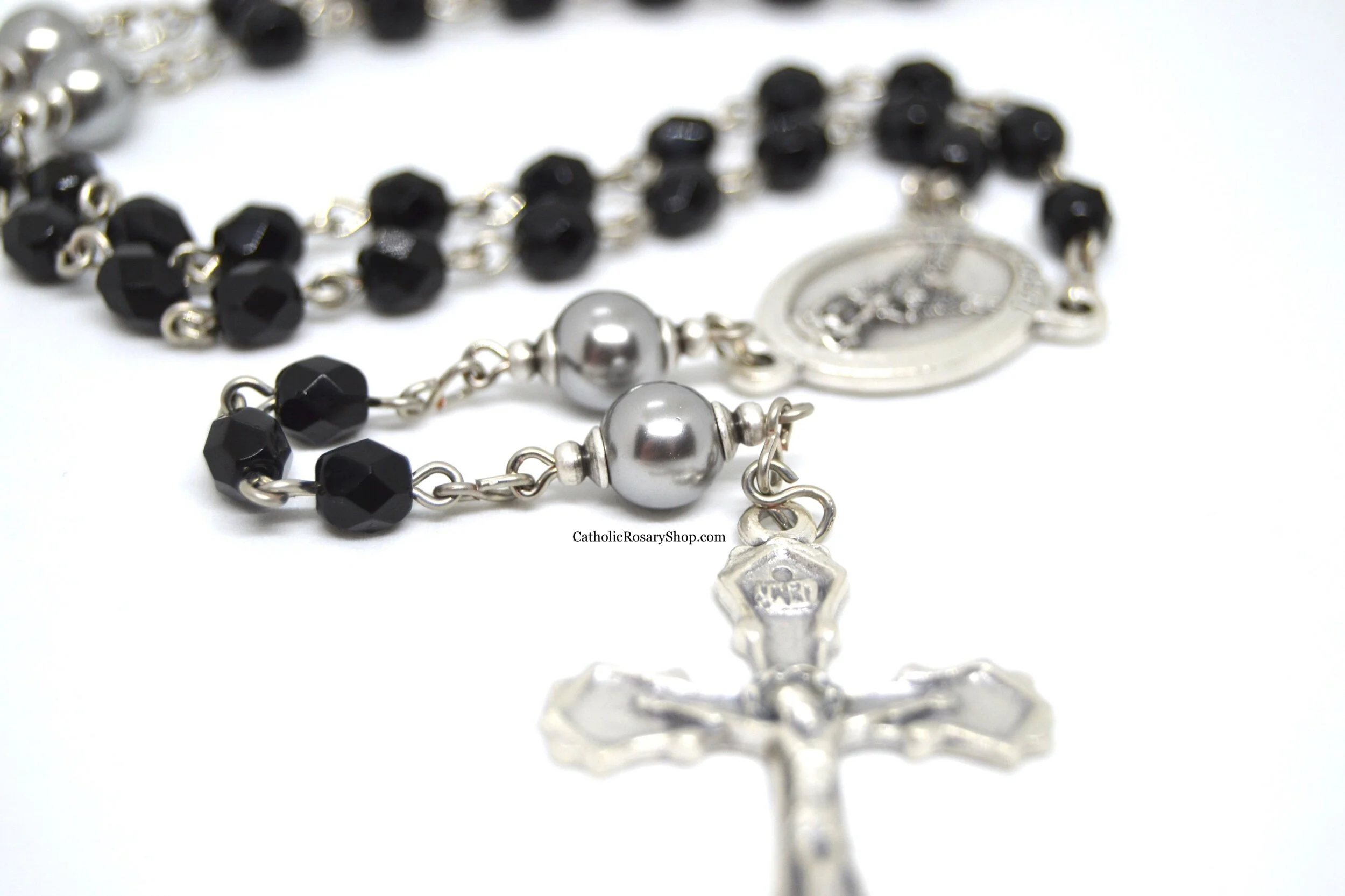 Black and Gray Czech Glass Rosary | Personalized Rosary Beads for Men and Boys | Father's Day Rosary Gifts
