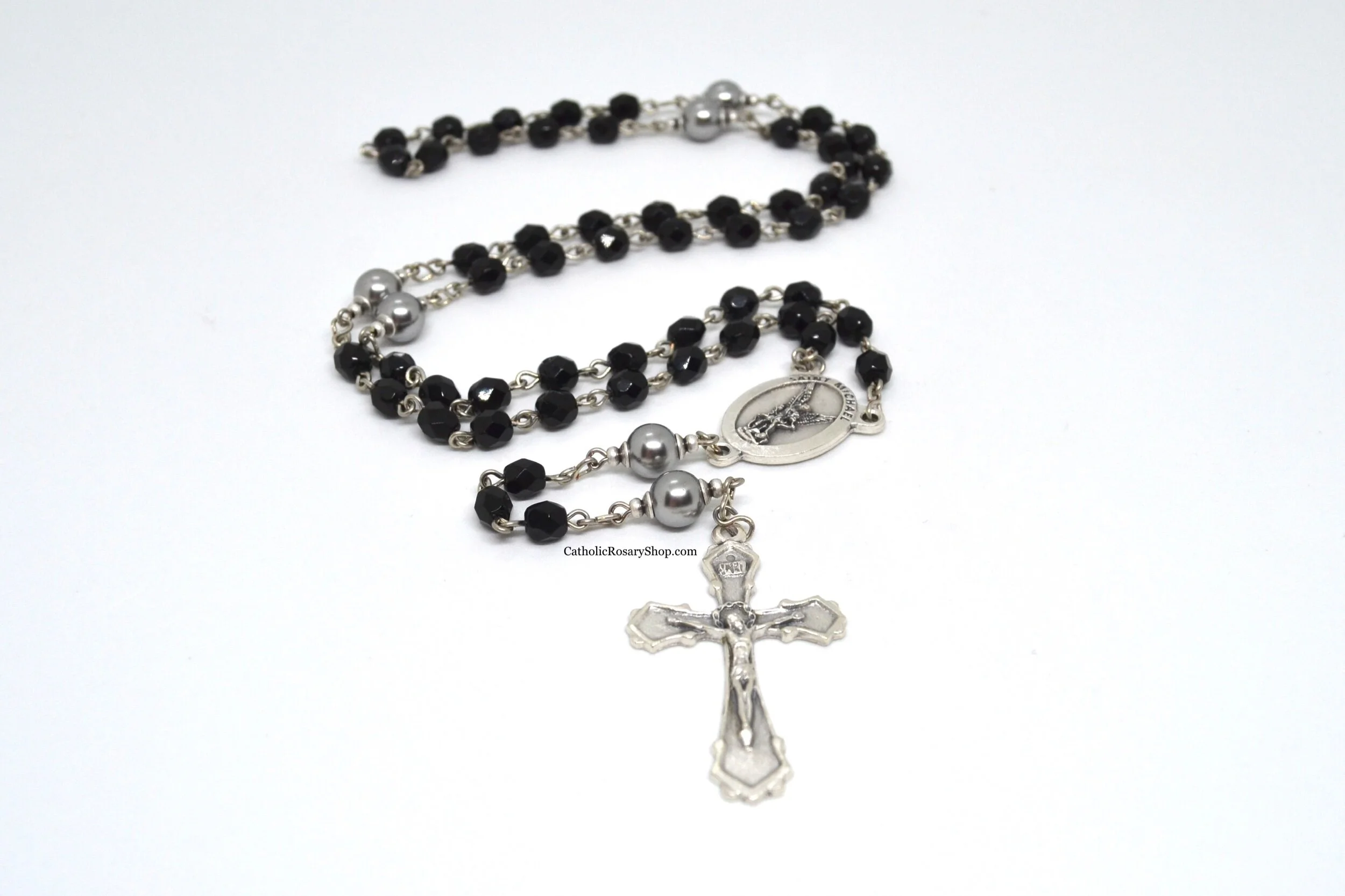 Black and Gray Czech Glass Rosary | Personalized Rosary Beads for Men and Boys | Father's Day Rosary Gifts