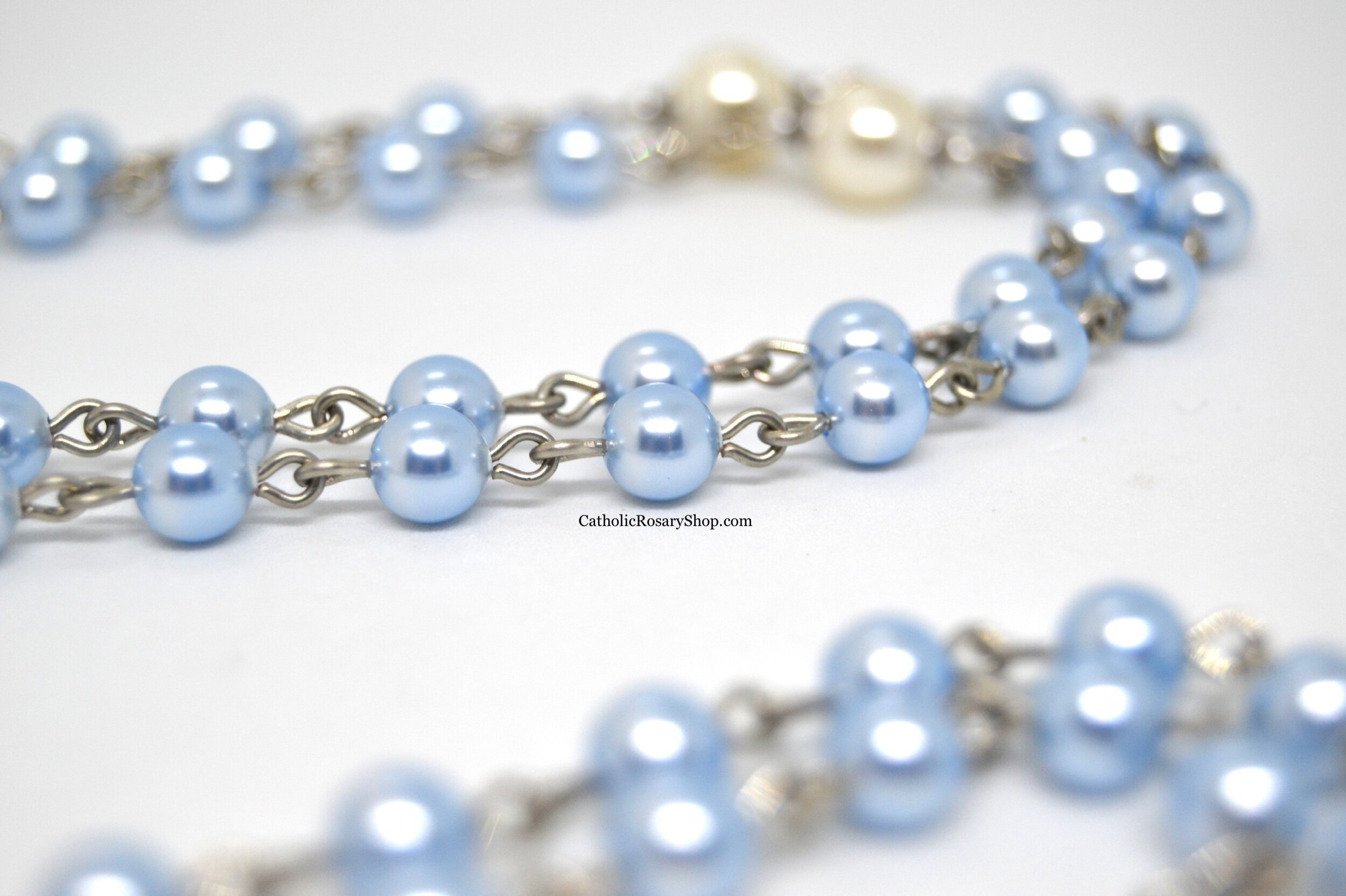 Light Blue and Cream Rosary for Boys | Personalized Rosary Gifts for Baby Boy's Baptism or First Communion | CatholicRosaryShop.com