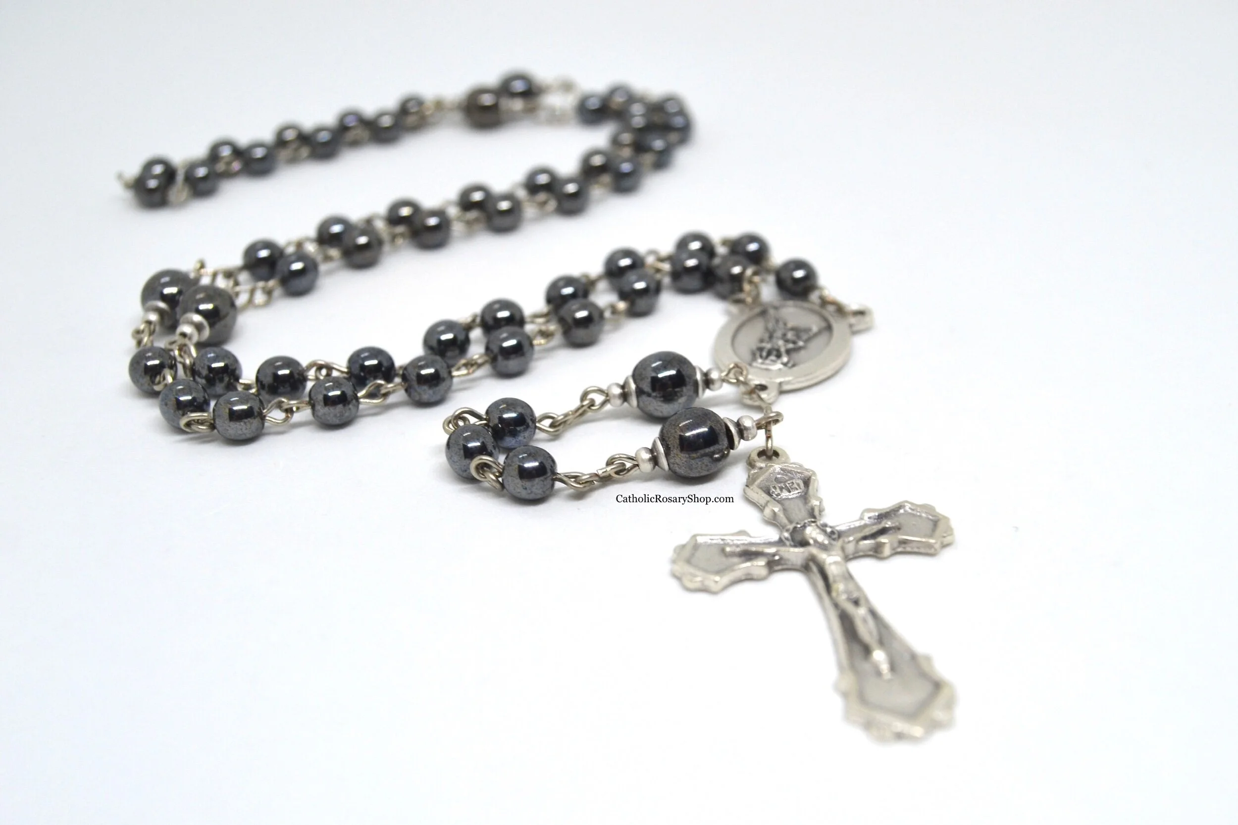 Hematite Gray Czech Glass Rosary for Men and Boys | Personalized Rosary Gifts for Dad | Boy's Baptism | Boy's First Communion