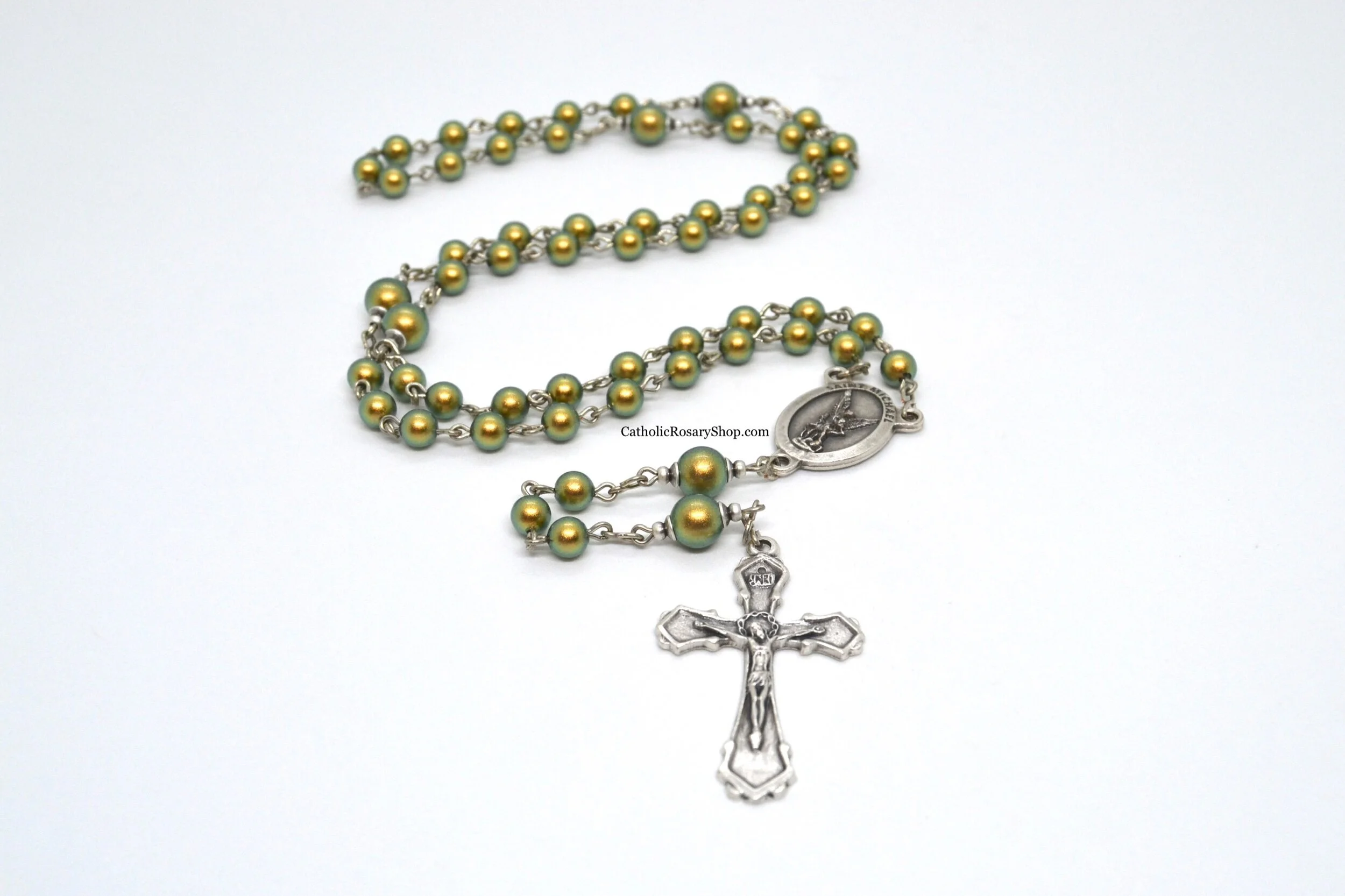 Iridescent Olivine Green Austrian Crystal Pearl Rosary | Custom Rosary for Men and Boys | Personalized Rosary Gifts for Dad