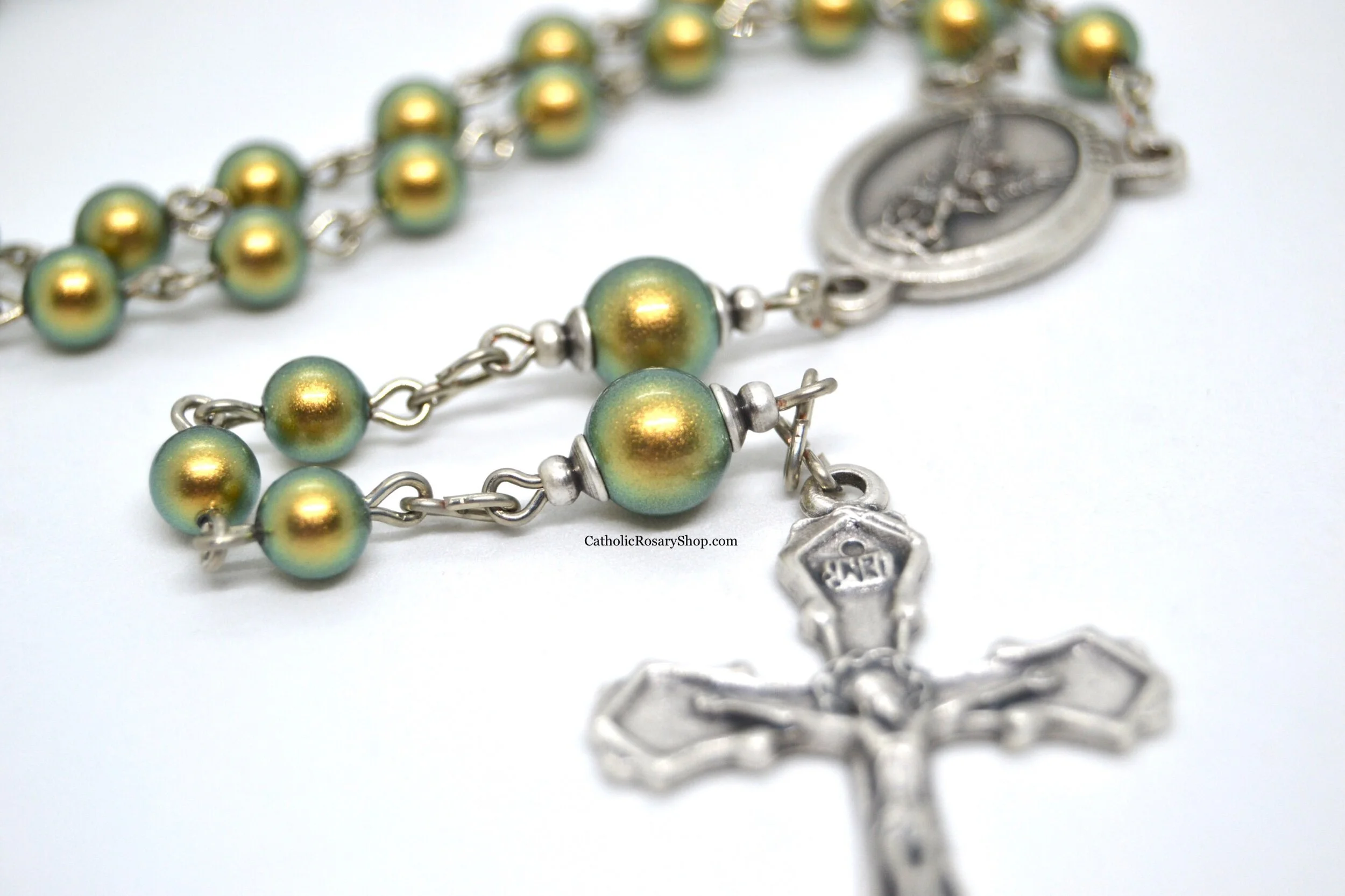 Iridescent Olive Green Austrian Pearl Rosary
