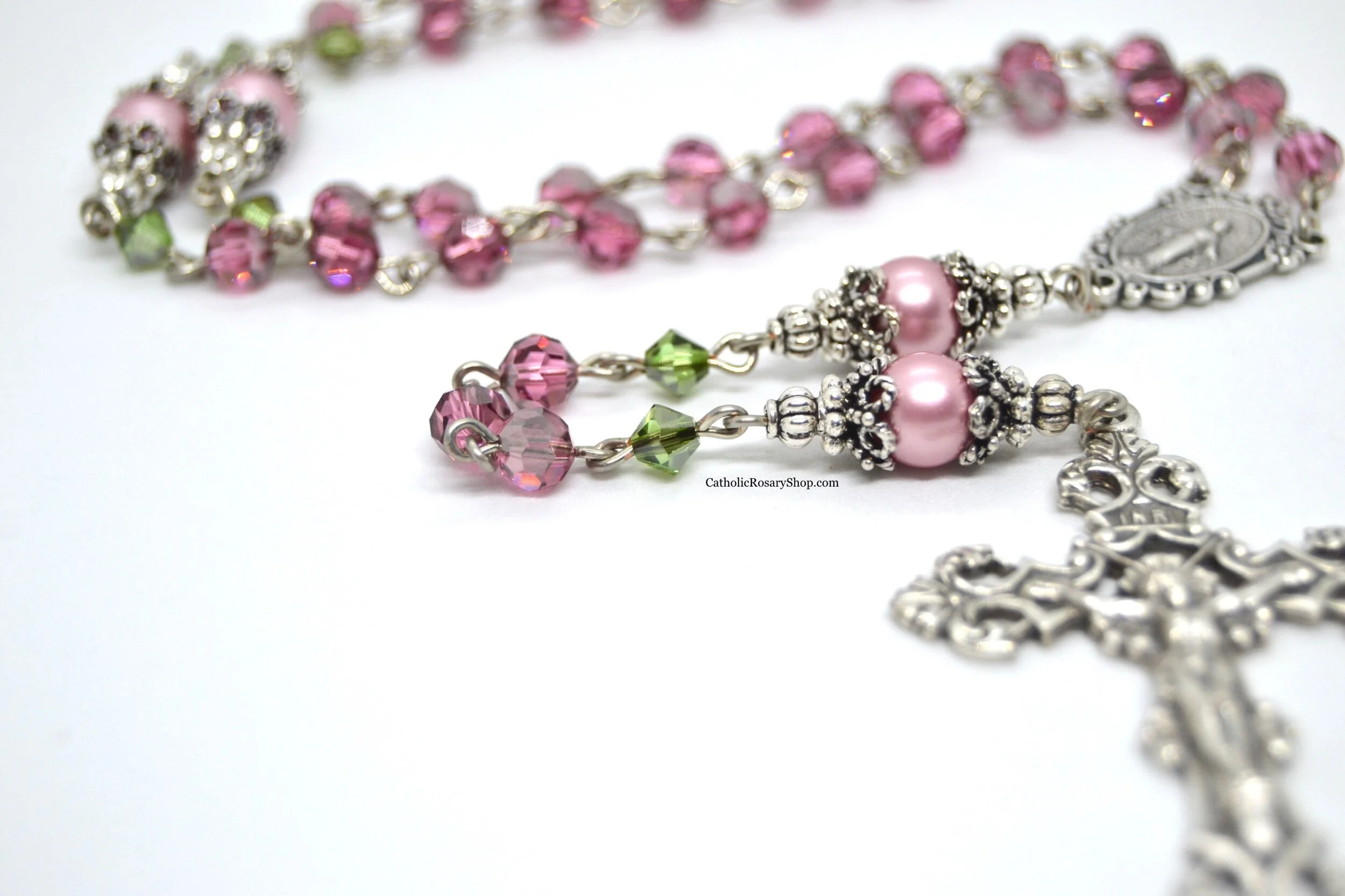 Satin Rose Austrian Crystal Rosary | Limited Edition | Personalized Rosary Gifts for Mom, Godmother or Goddaughter