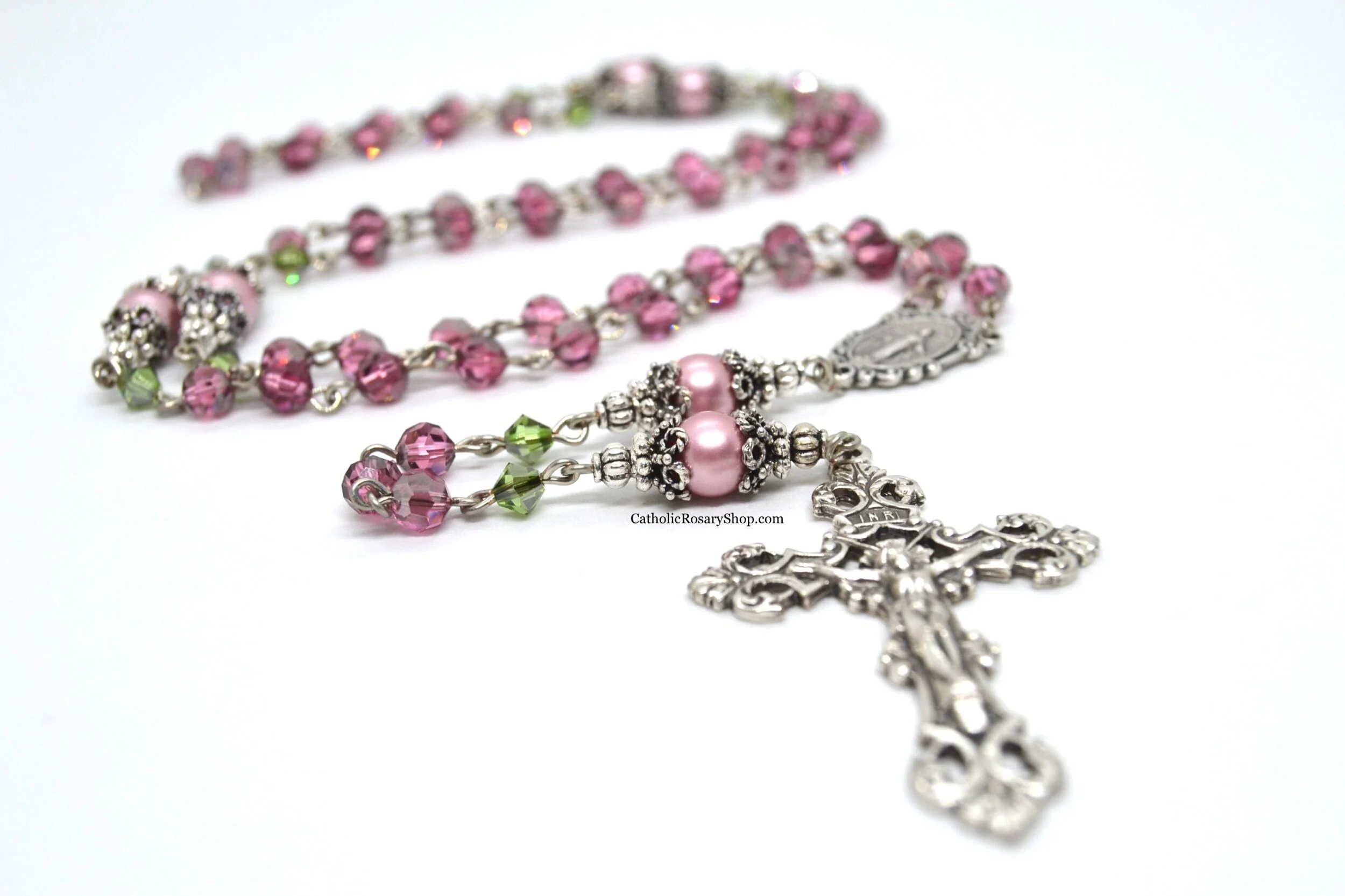 Satin Rose Austrian Crystal and Pearl Rosary  | Limited Edition