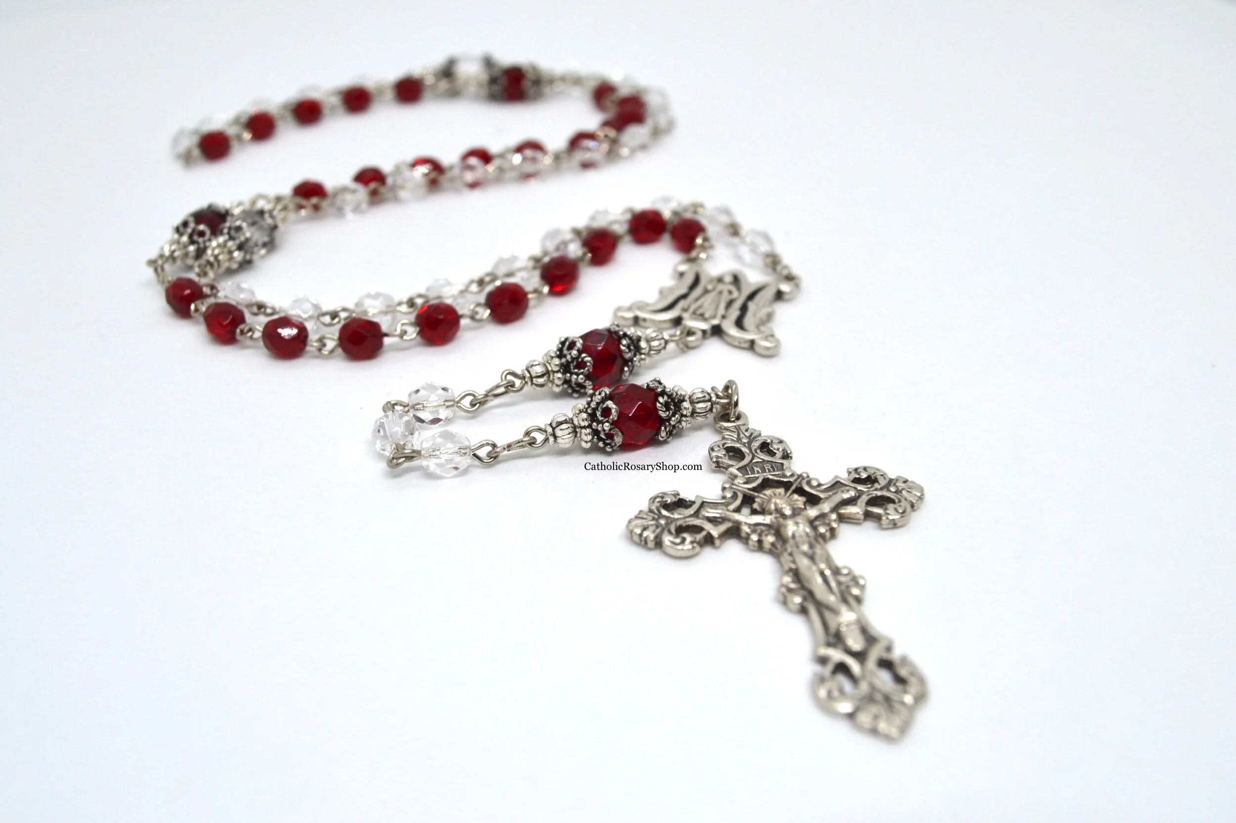 Divine Mercy Rosary in Half Red and Half Clear | Divine Mercy Gifts | Personalized Rosary Gifts for First Communion and Confirmation