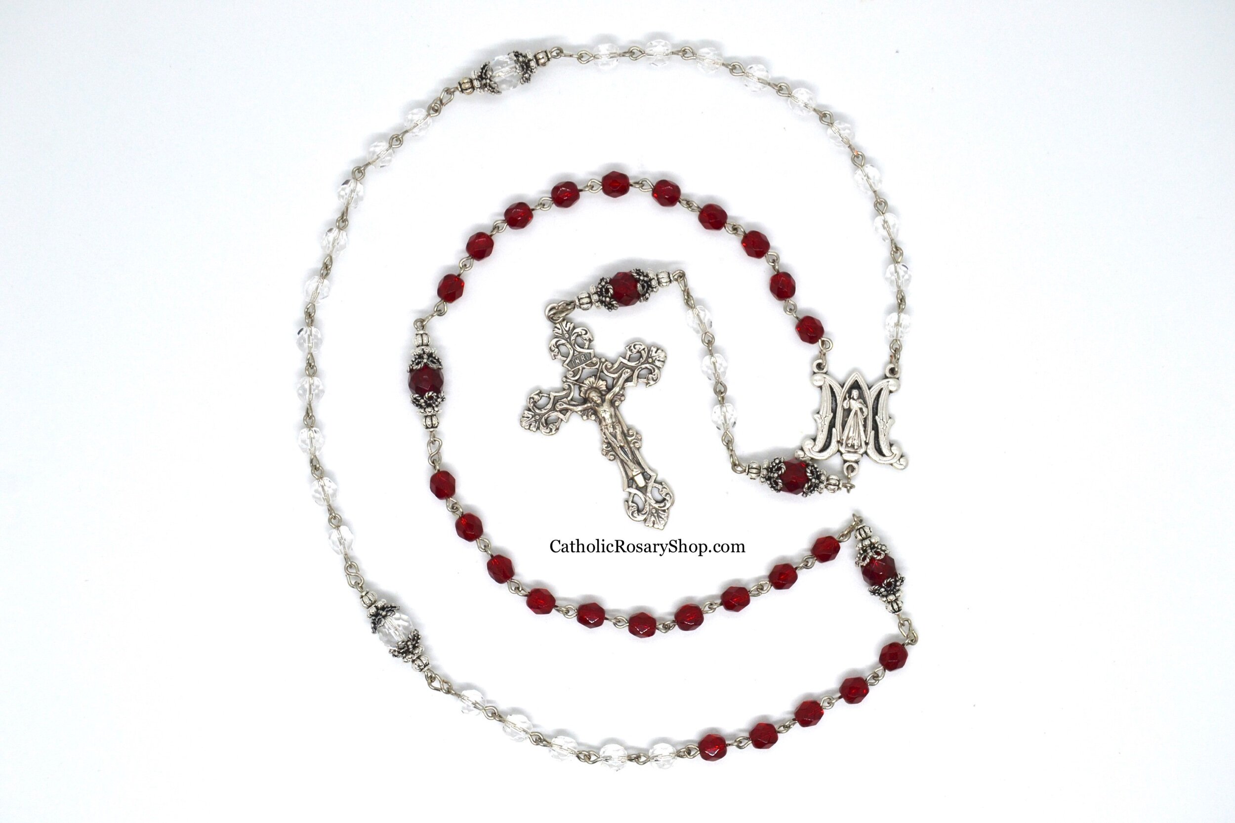 Divine Mercy Rosary in Half Red and Half Clear | Divine Mercy Gifts | Personalized Rosary Gifts for First Communion and Confirmation