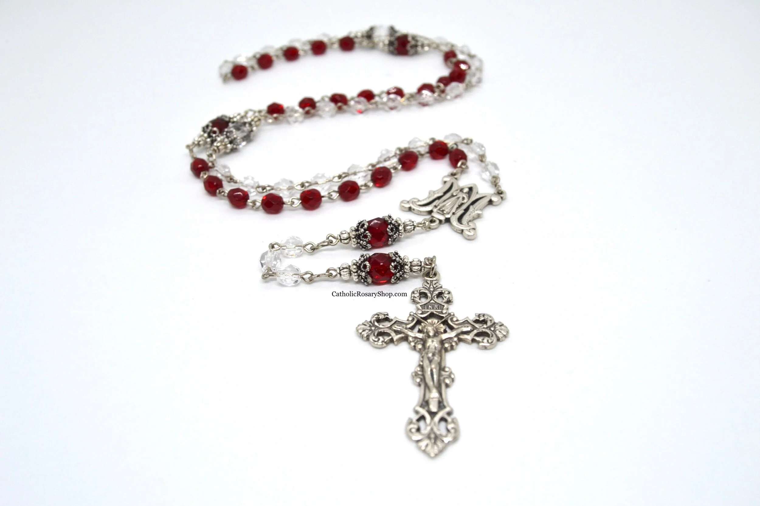 Divine Mercy Rosary in Half Red and Half Clear | Divine Mercy Gifts | Personalized Rosary Gifts for First Communion and Confirmation