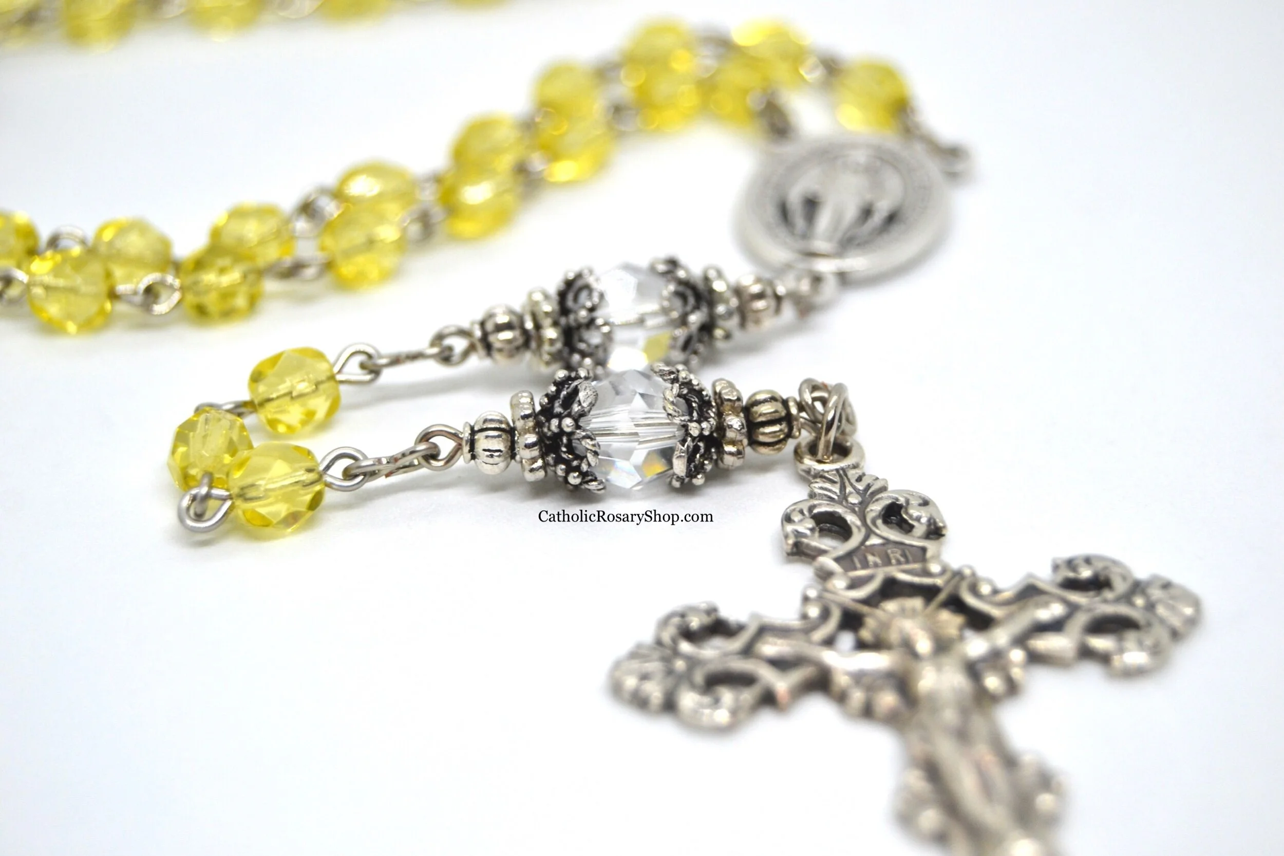 Light Yellow and Clear Crystal Rosary | Personalized Rosary Gifts for Mom, Goddaughter or Godmother | Personalized Rosary Gifts