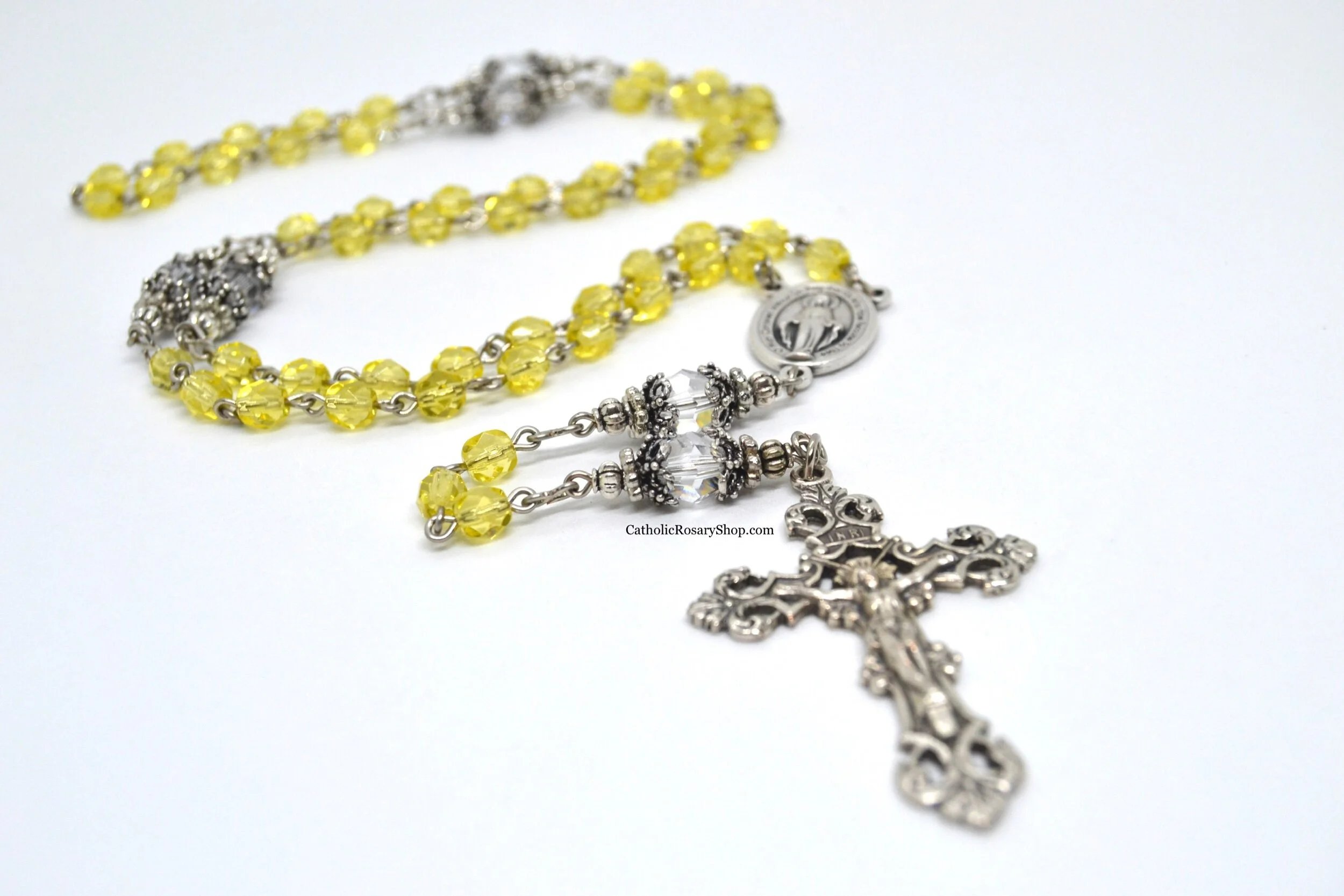 Light Yellow and Clear Crystal Rosary | Personalized Rosary Gifts for Mom, Goddaughter or Godmother | Personalized Rosary Gifts