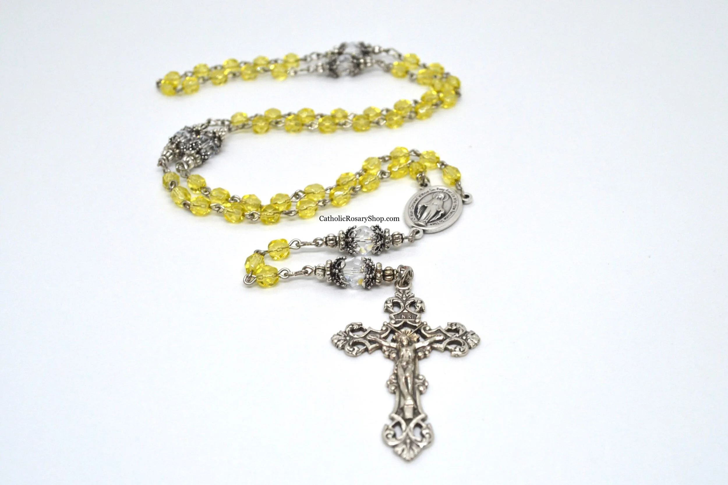 Light Yellow and Clear Crystal Rosary | Personalized Rosary Gifts for Mom, Goddaughter or Godmother | Personalized Rosary Gifts