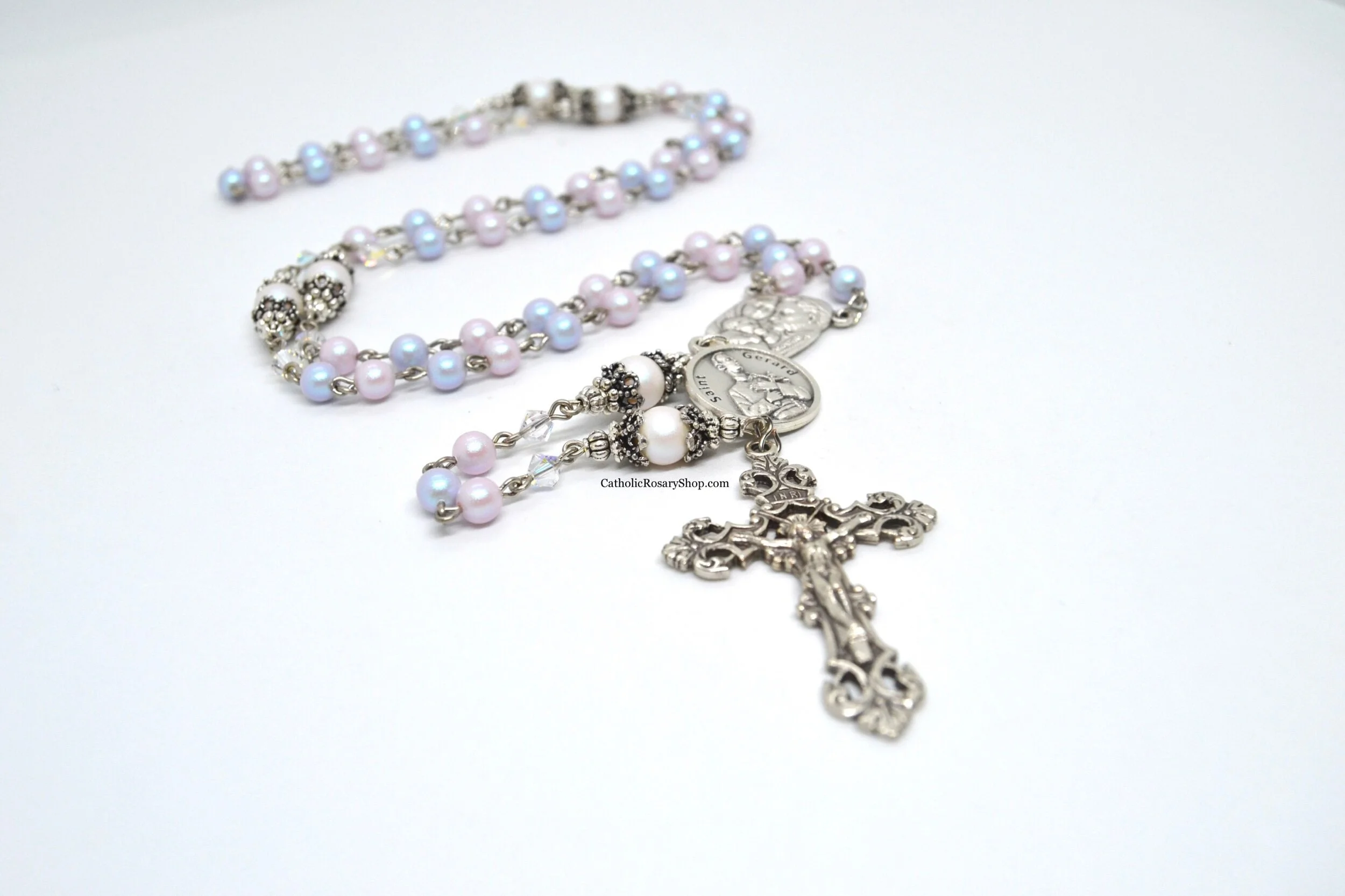 Saint Gerard Fertility Rosary in Pink and Blue Austrian Crystal Pearls | Mother's Rosary