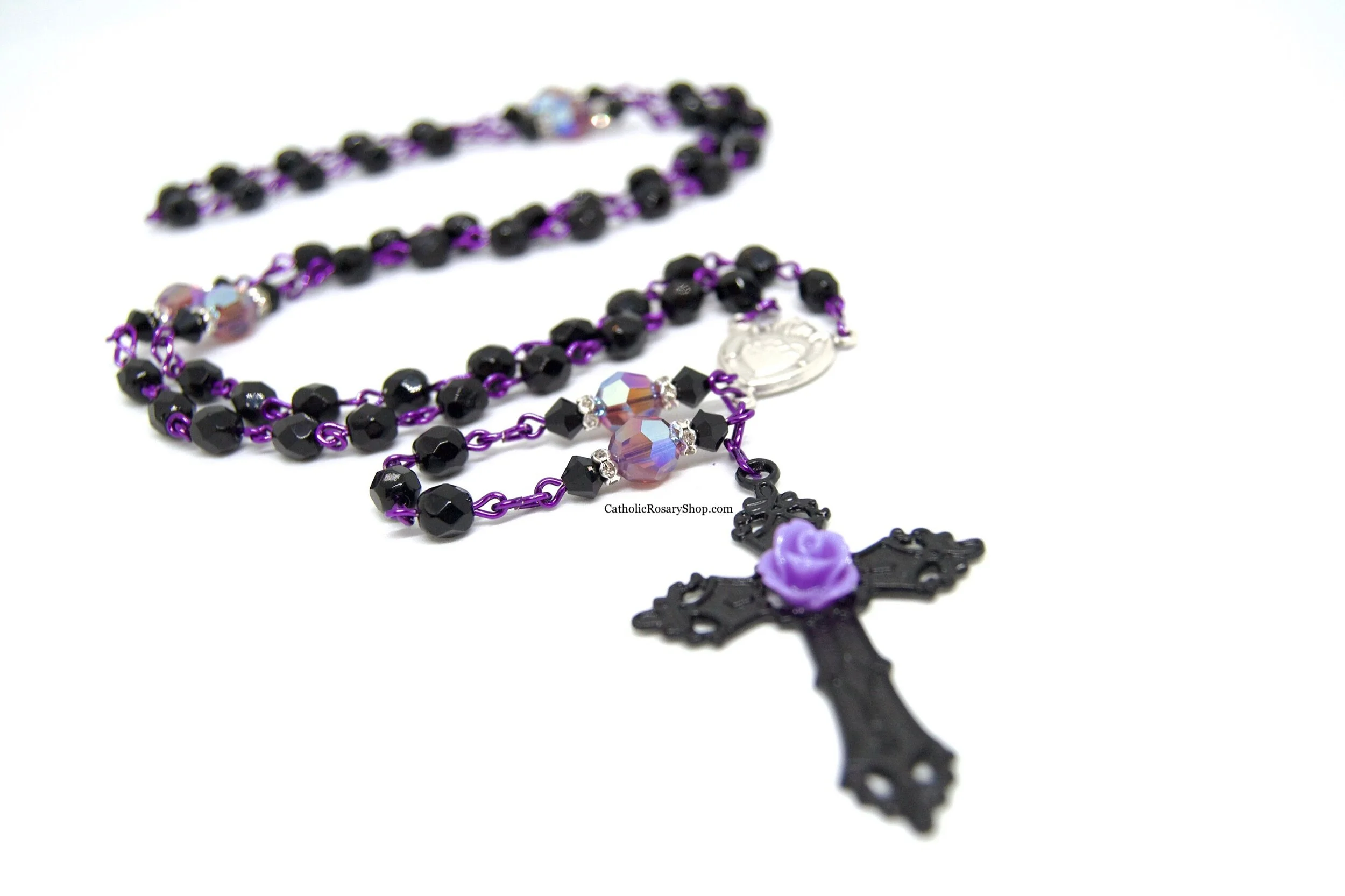 Purple Shimmer and Black Crystal Rosary | Day of the Dead Rosary