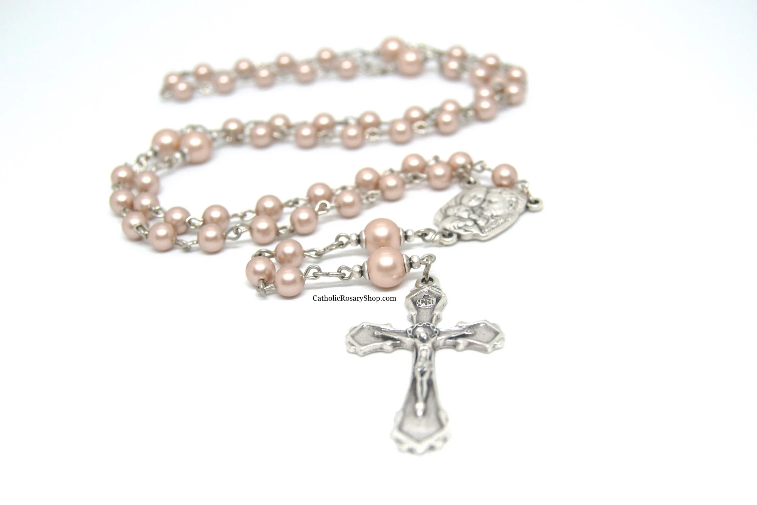 Almond Brown Pearl Rosary for Boys | Baby Boy Baptism Rosary | Personalized Rosary for Boy's First Communion