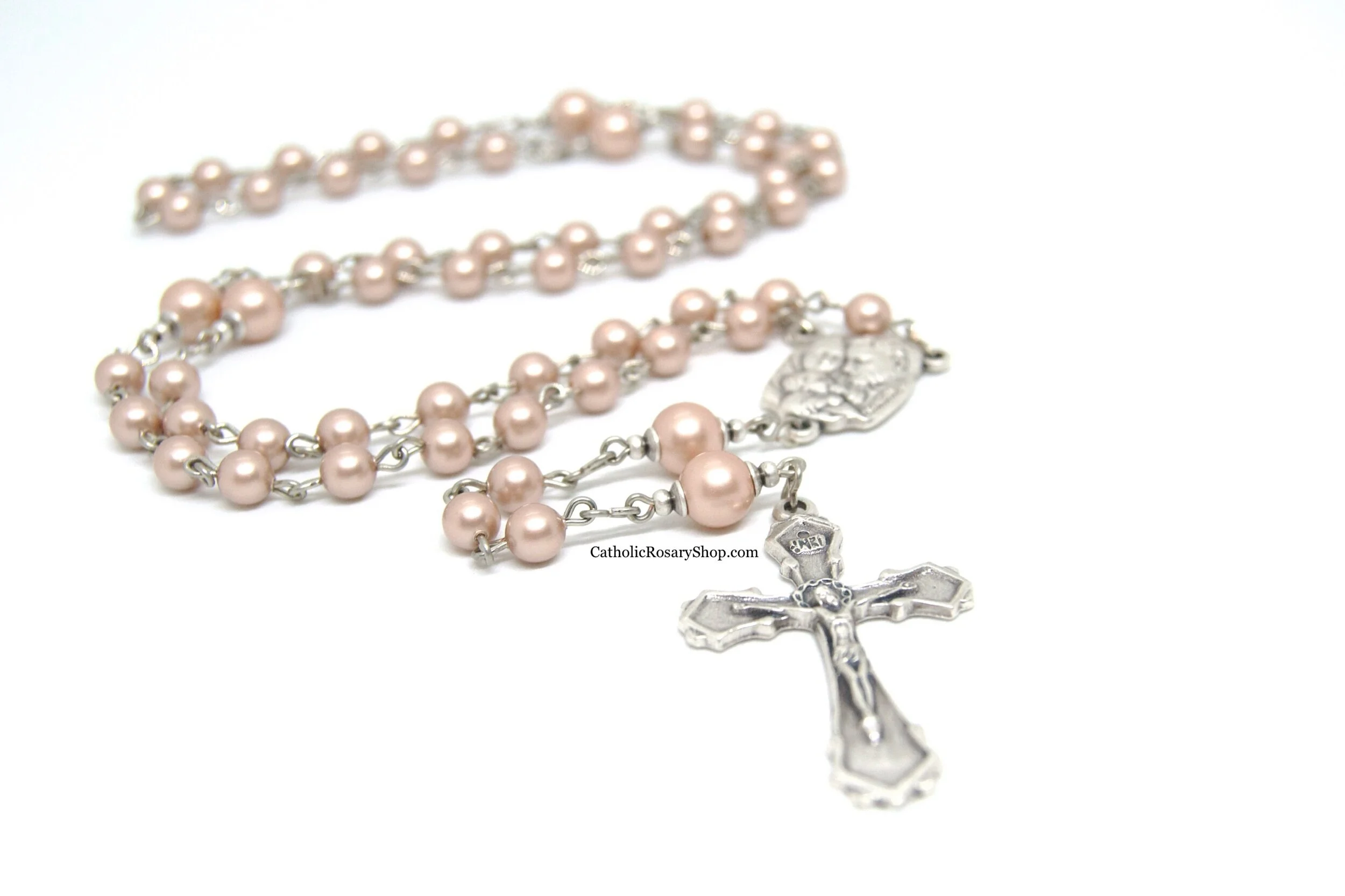 Almond Brown Pearl Rosary for Boys | Baby Boy Baptism Rosary | Personalized Rosary for Boy's First Communion