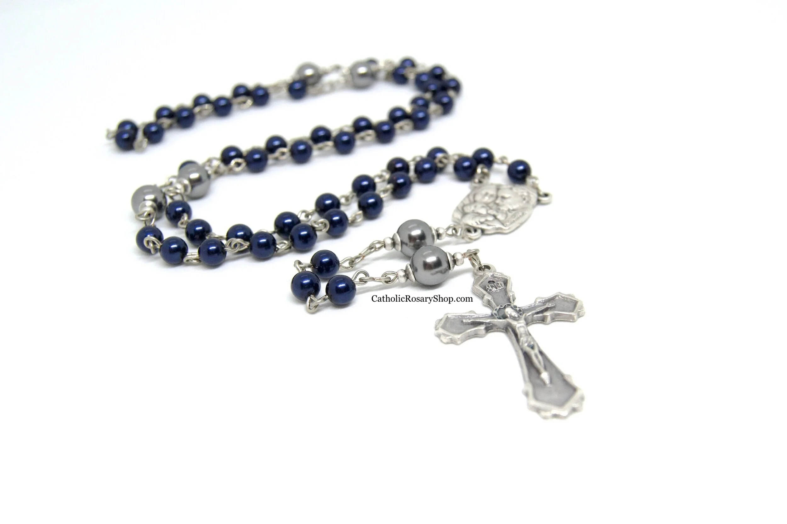 Boy's Navy Blue and Dark Gray Rosary | Personalized Rosary for Baptism | First Communion and Confirmation