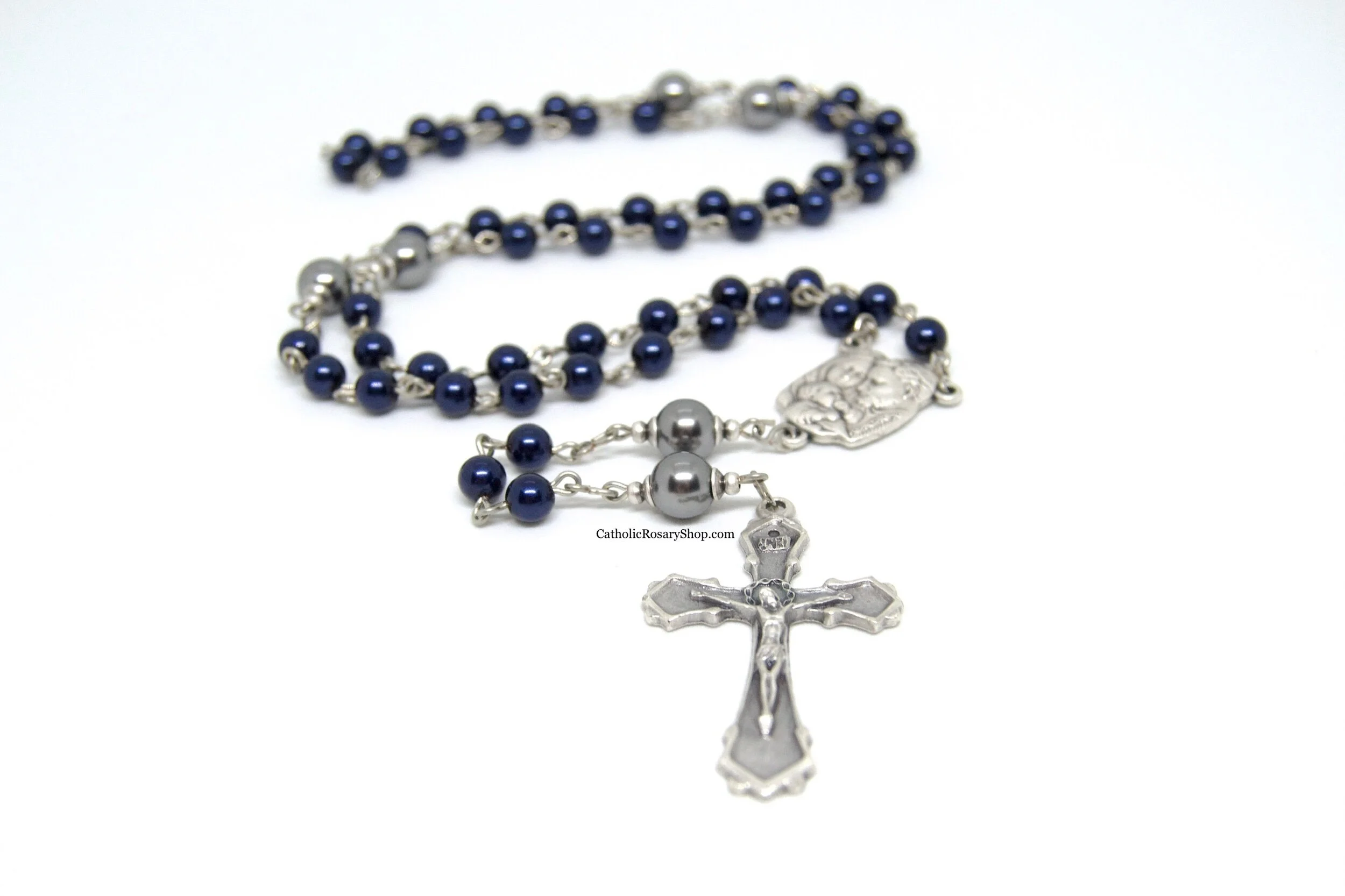 Boy's Navy Blue and Dark Gray Rosary | Personalized Rosary for Baptism | First Communion and Confirmation
