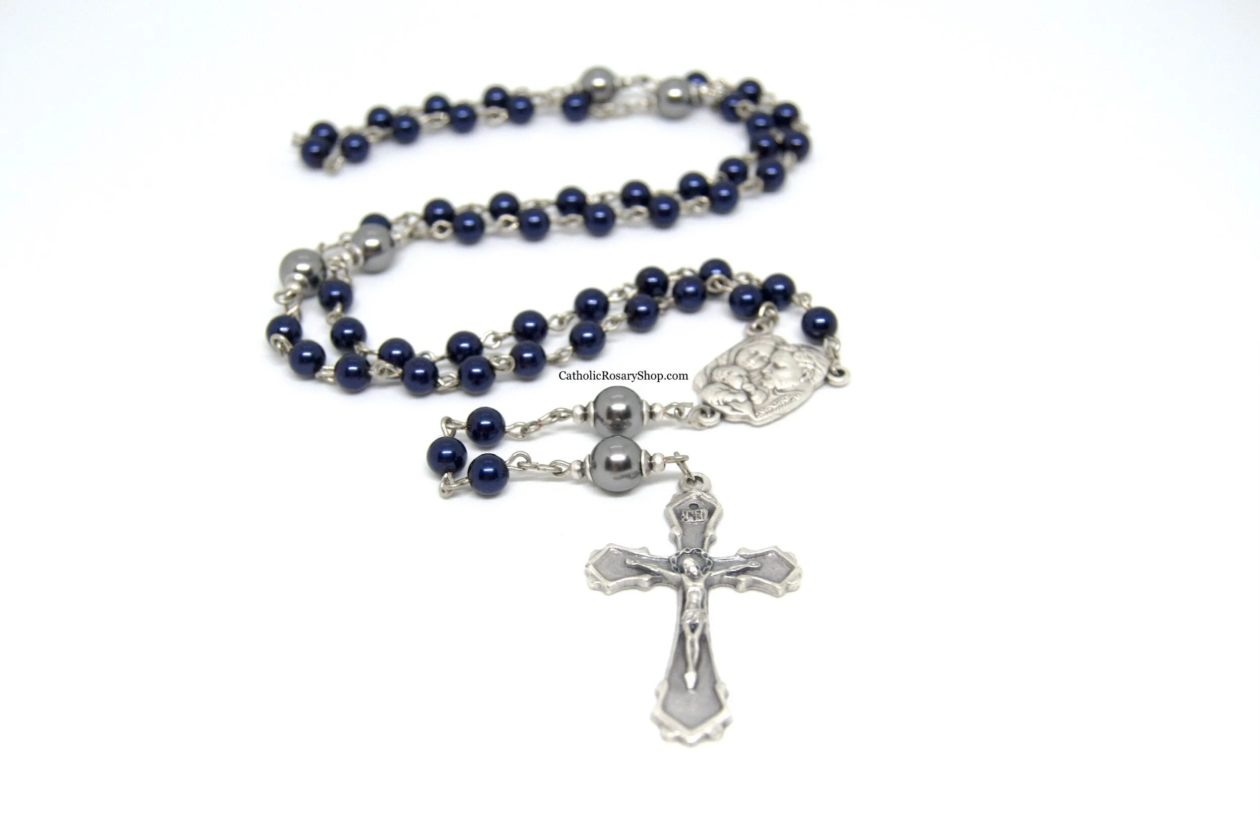 Boy's Navy Blue and Dark Gray Rosary | Personalized Rosary for Baptism | First Communion and Confirmation