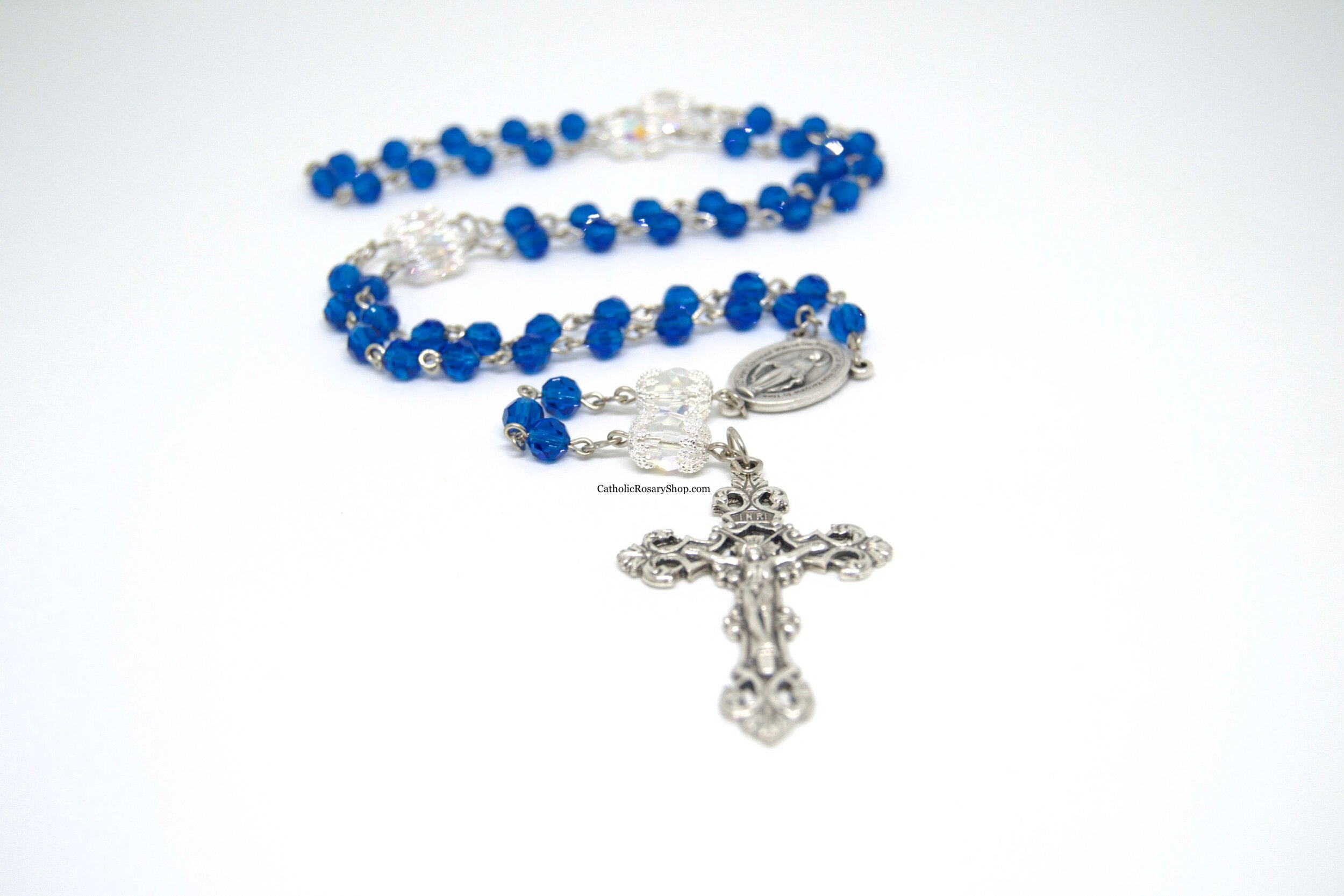 Capri Blue and Sparkling Crystal Clear Rosary | Czech Glass Rosary | Personalized Rosary for Women and Girls