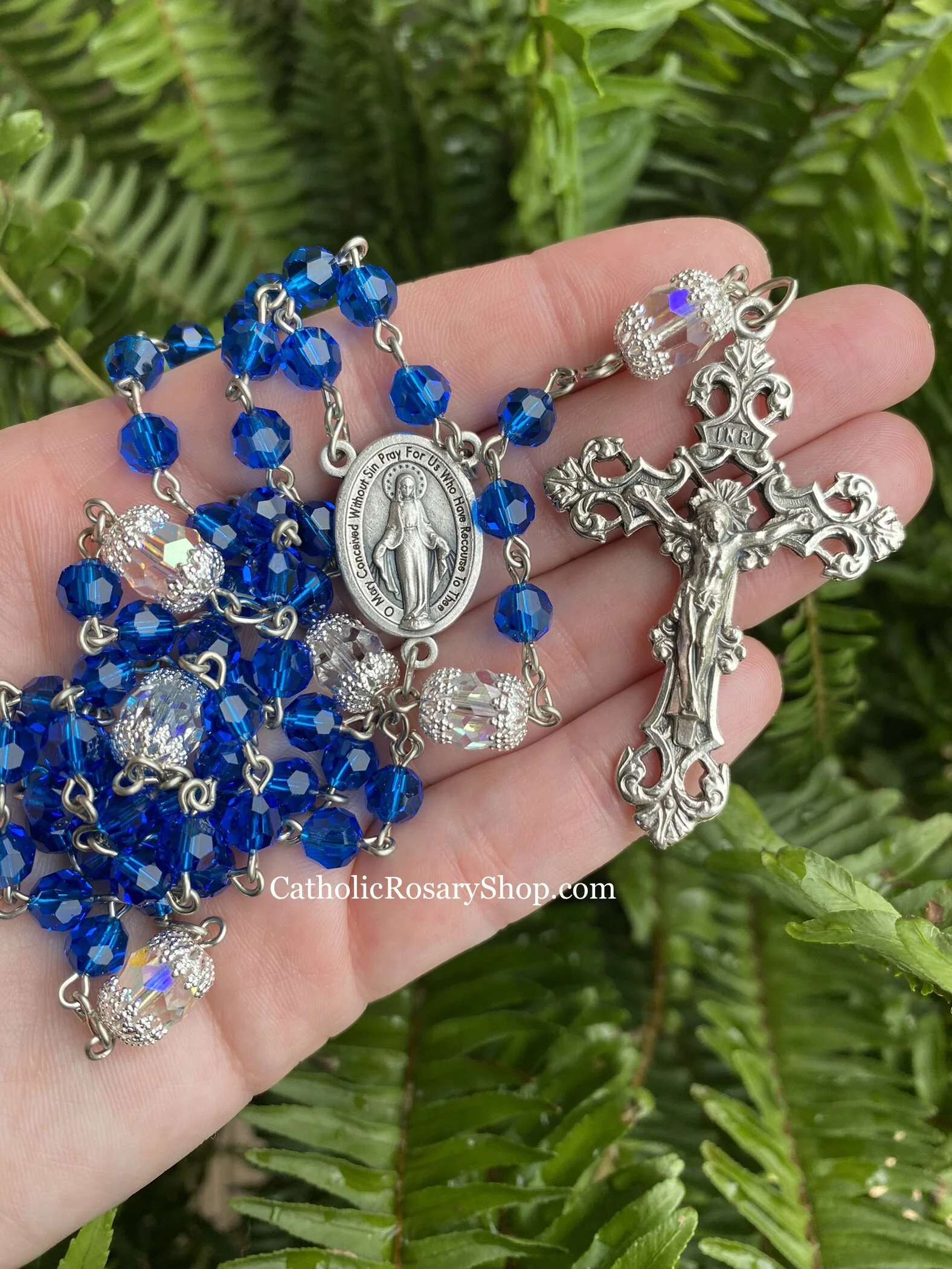 Capri Blue and Sparkling Crystal Clear Rosary | Czech Glass Rosary | Personalized Rosary for Women and Girls