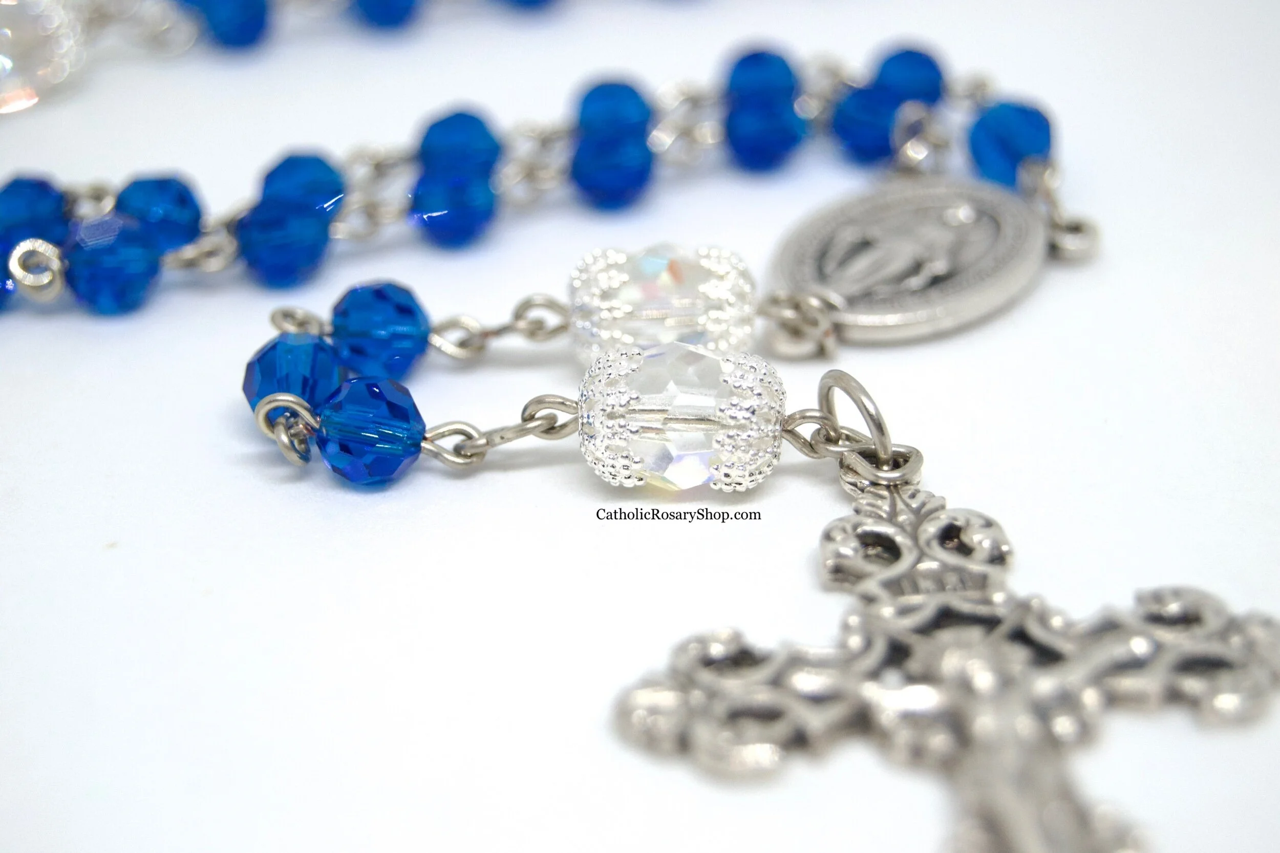 Capri Blue and Sparkling Crystal Clear Rosary | Czech Glass Rosary | Personalized Rosary for Women and Girls