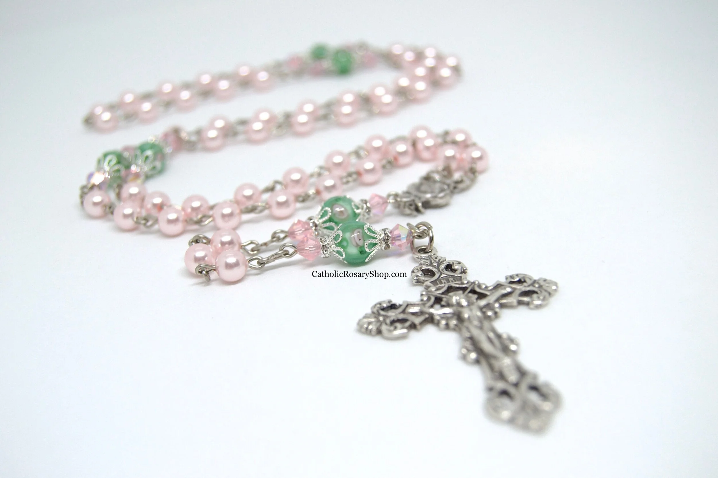 Pink and Mint Green Floral Rosary | Mother's Day Rosary Gift | Personalized Rosary Gifts for Women and Girls | CatholicRosaryShop.com