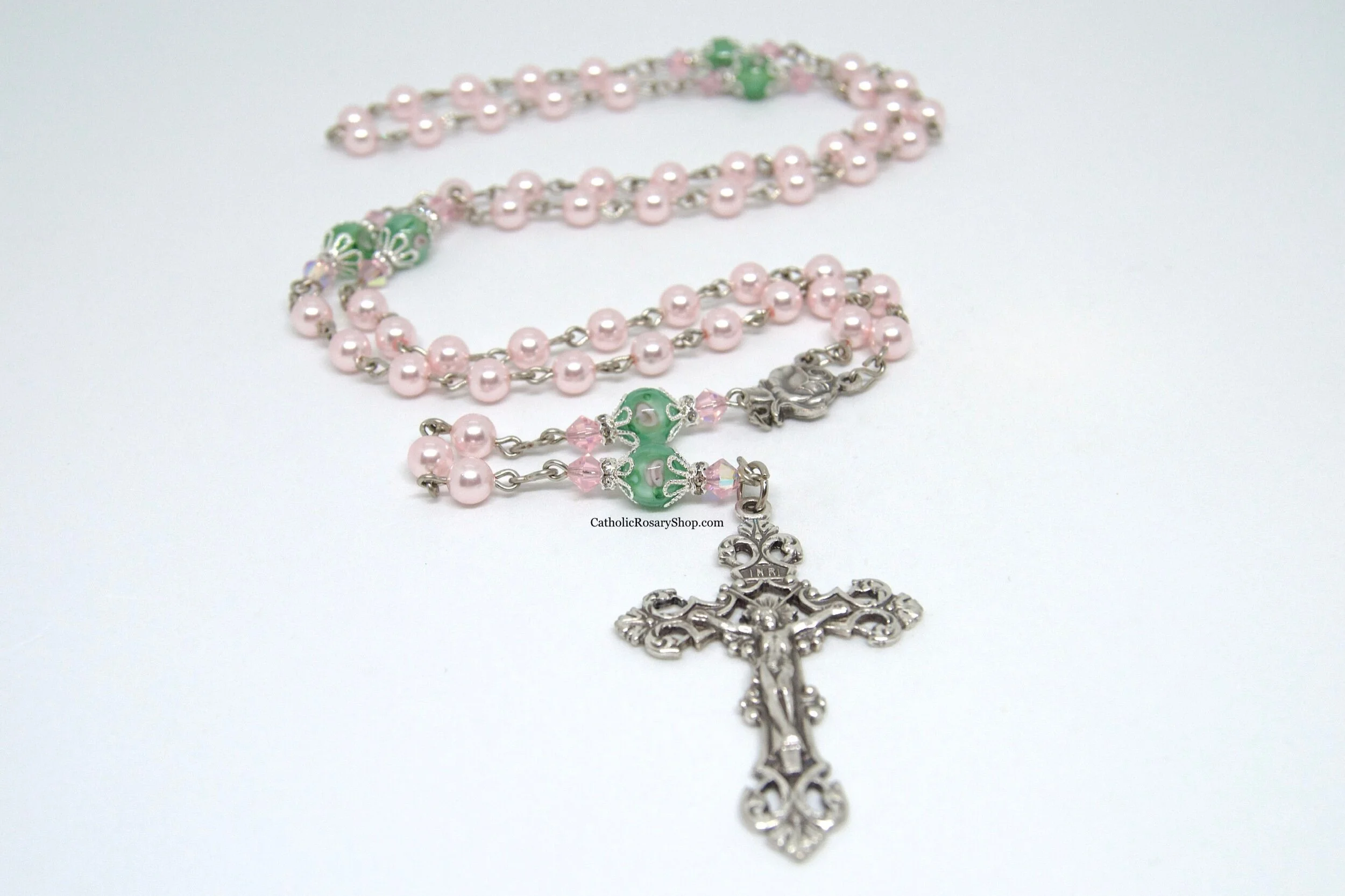 Pink and Mint Green Floral Rosary | Mother's Day Rosary Gift | Personalized Rosary Gifts for Women and Girls | CatholicRosaryShop.com