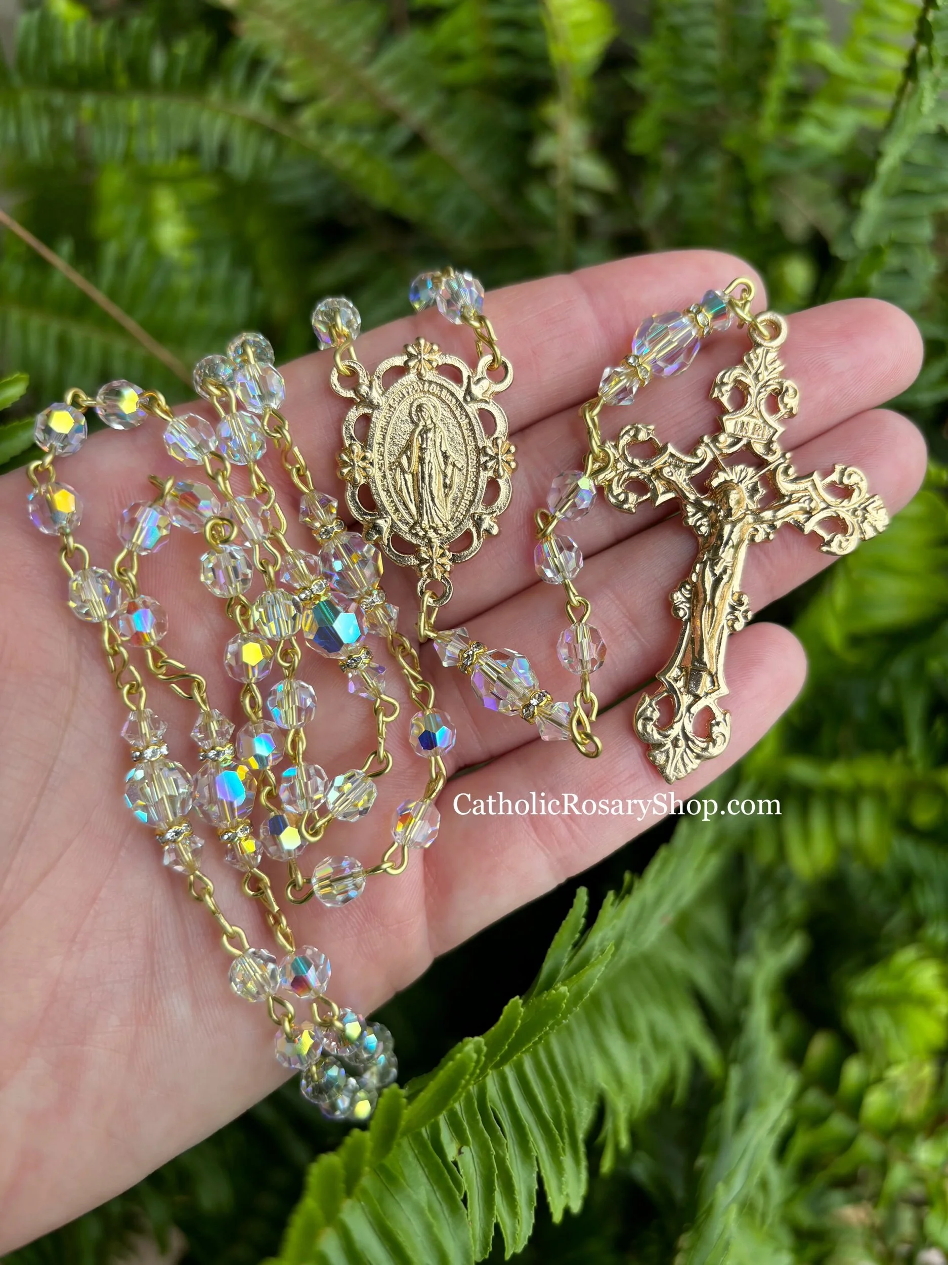 Sparkling Crystal Clear Rosary embellished with Swarovski® Crystal Beads | Gold Toned Rosaries for Weddings and the Bride | CatholicRosaryShop.com