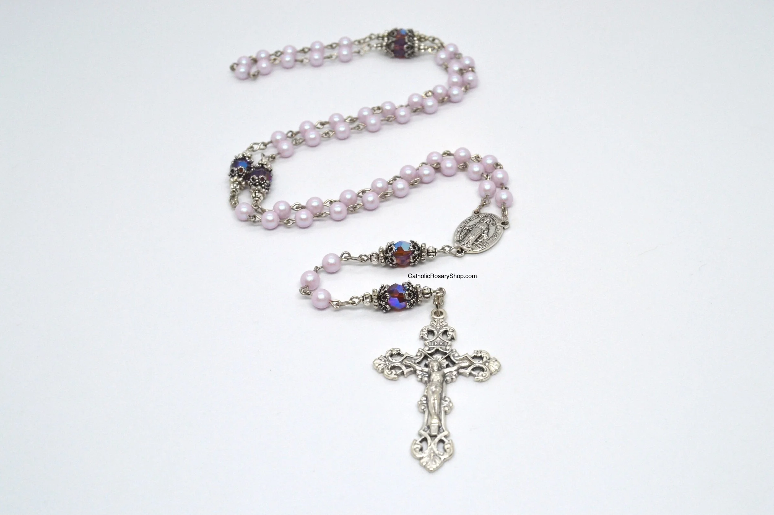 Iridescent Dreamy Rose Austrian Crystal Pearl Rosary
