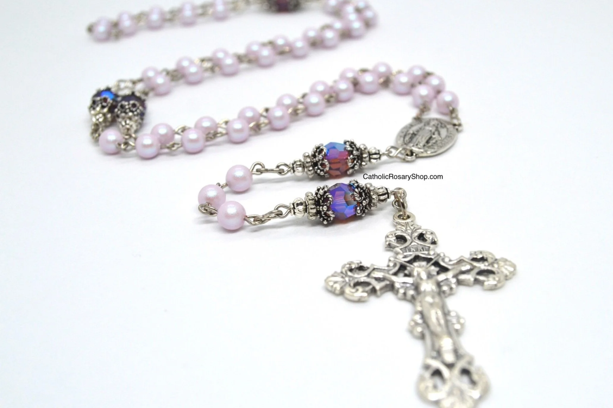 Genuine Crystal Pearl Rosary | Iridescent Dreamy Rose Rosary for Women and Girls | Personalized Rosary