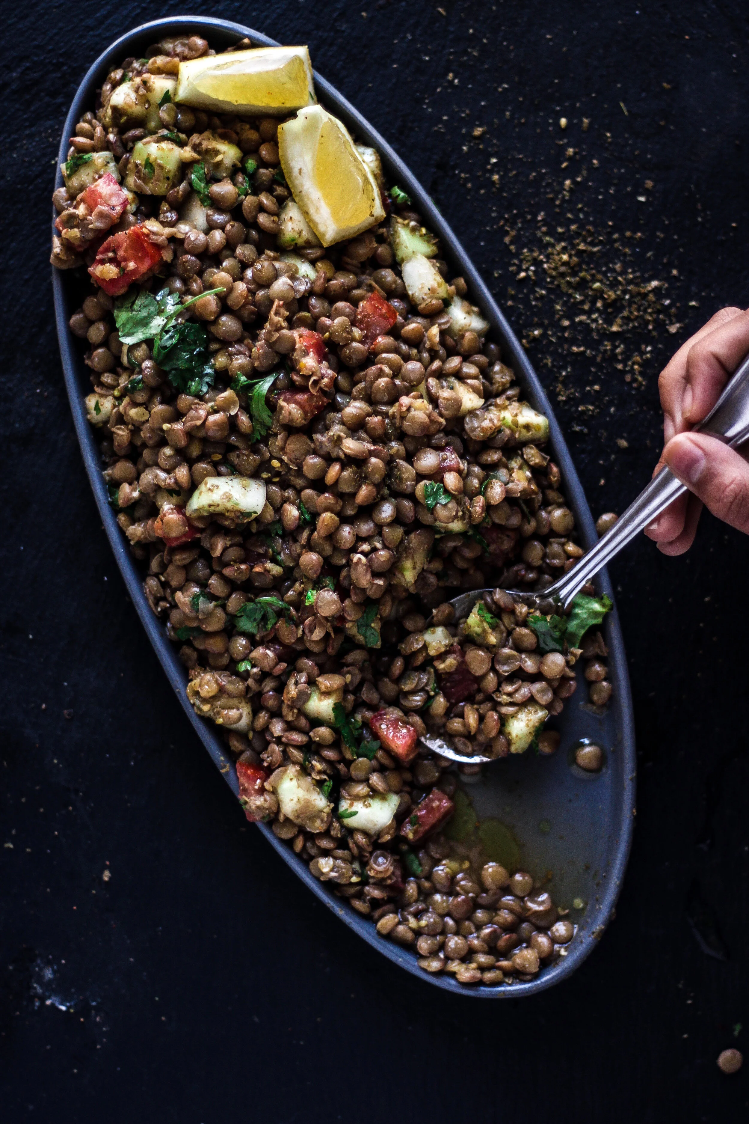 Easy lentil salad with za’atar dressing 