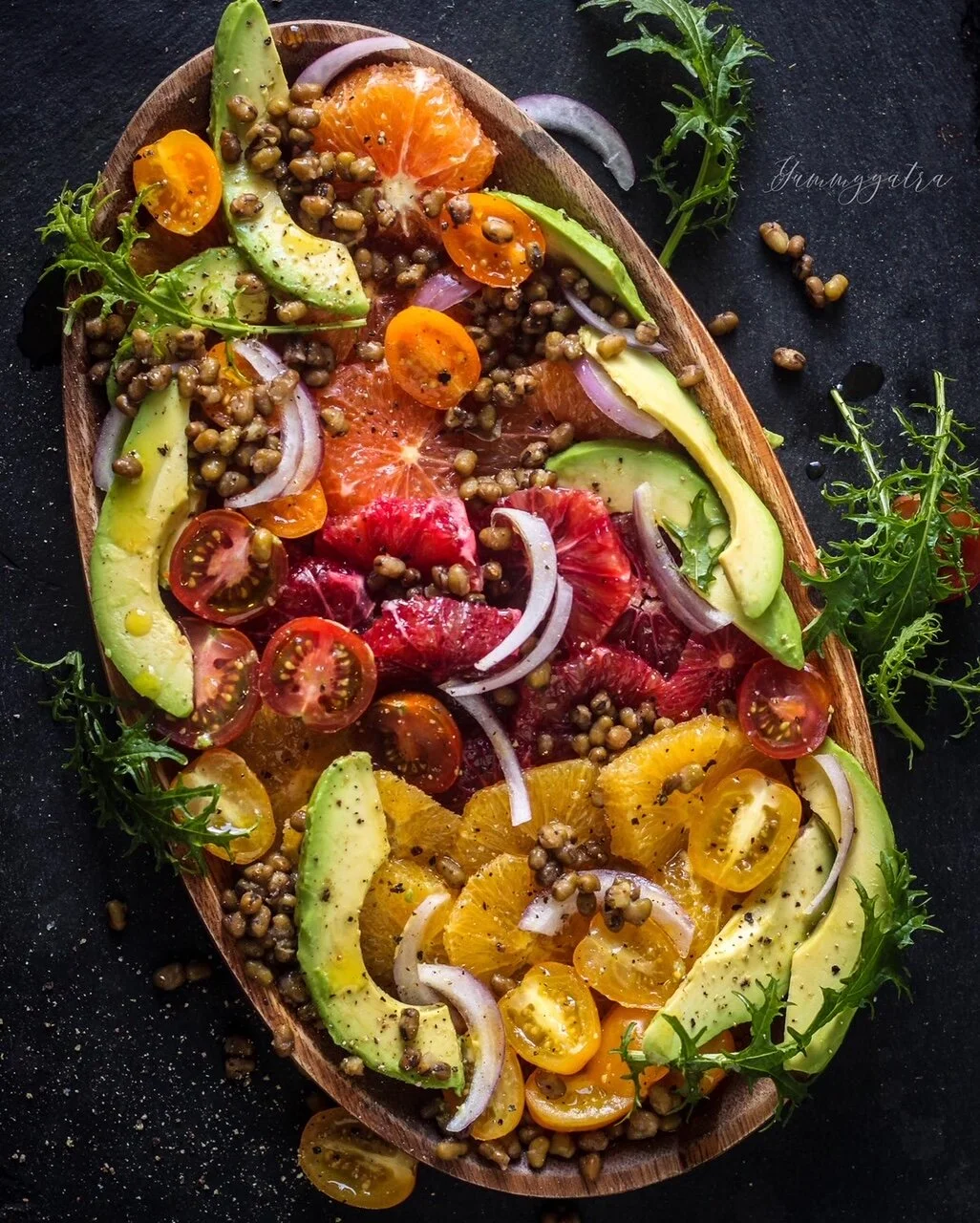 Colorful citrus-mung bean salad