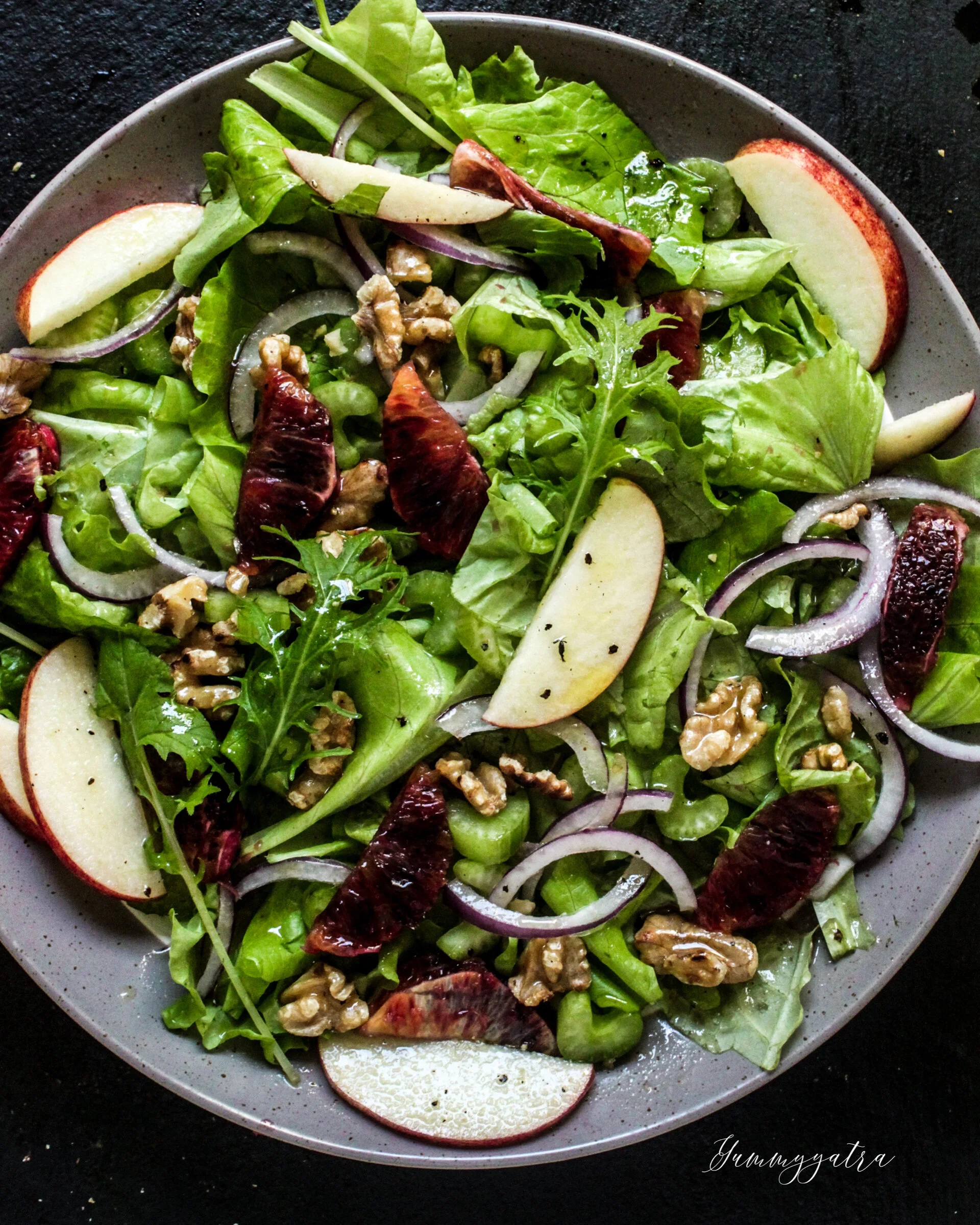 Mixed greens salad with celery &amp; blood orange