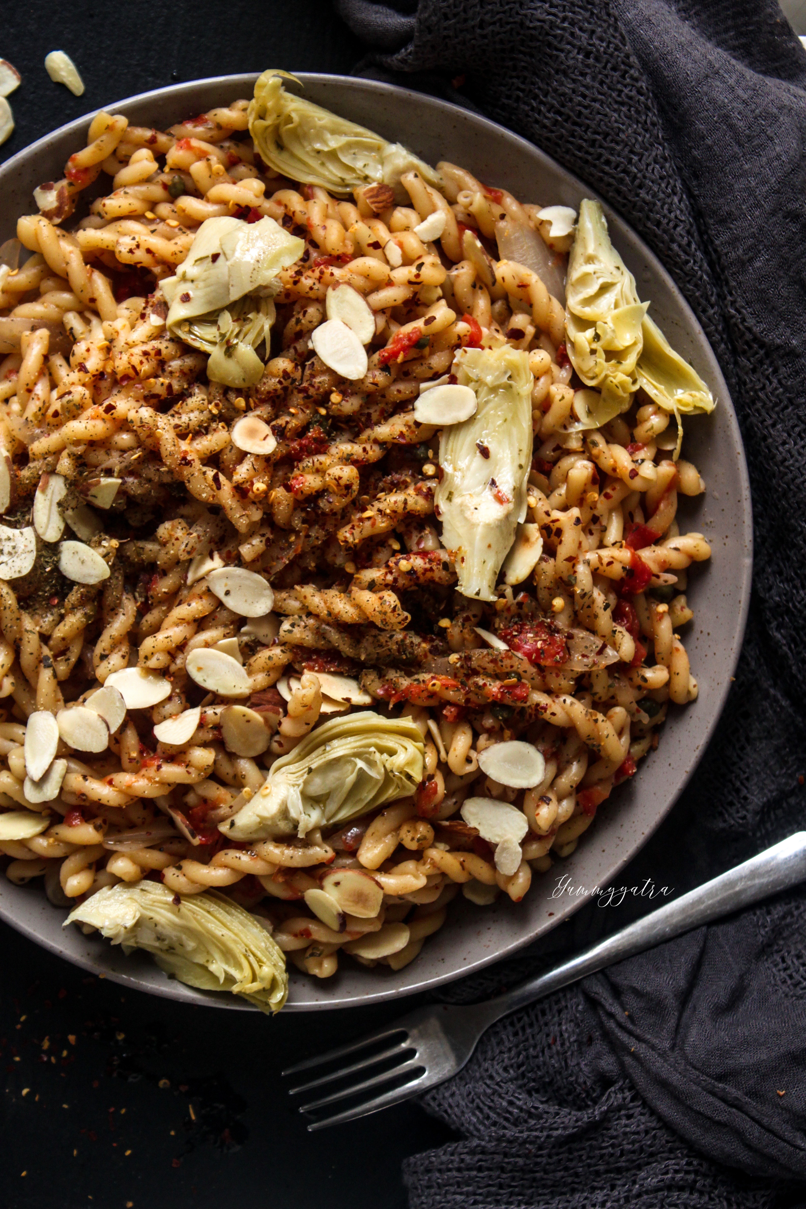 Pasta with Artichokes and Toasted Almonds