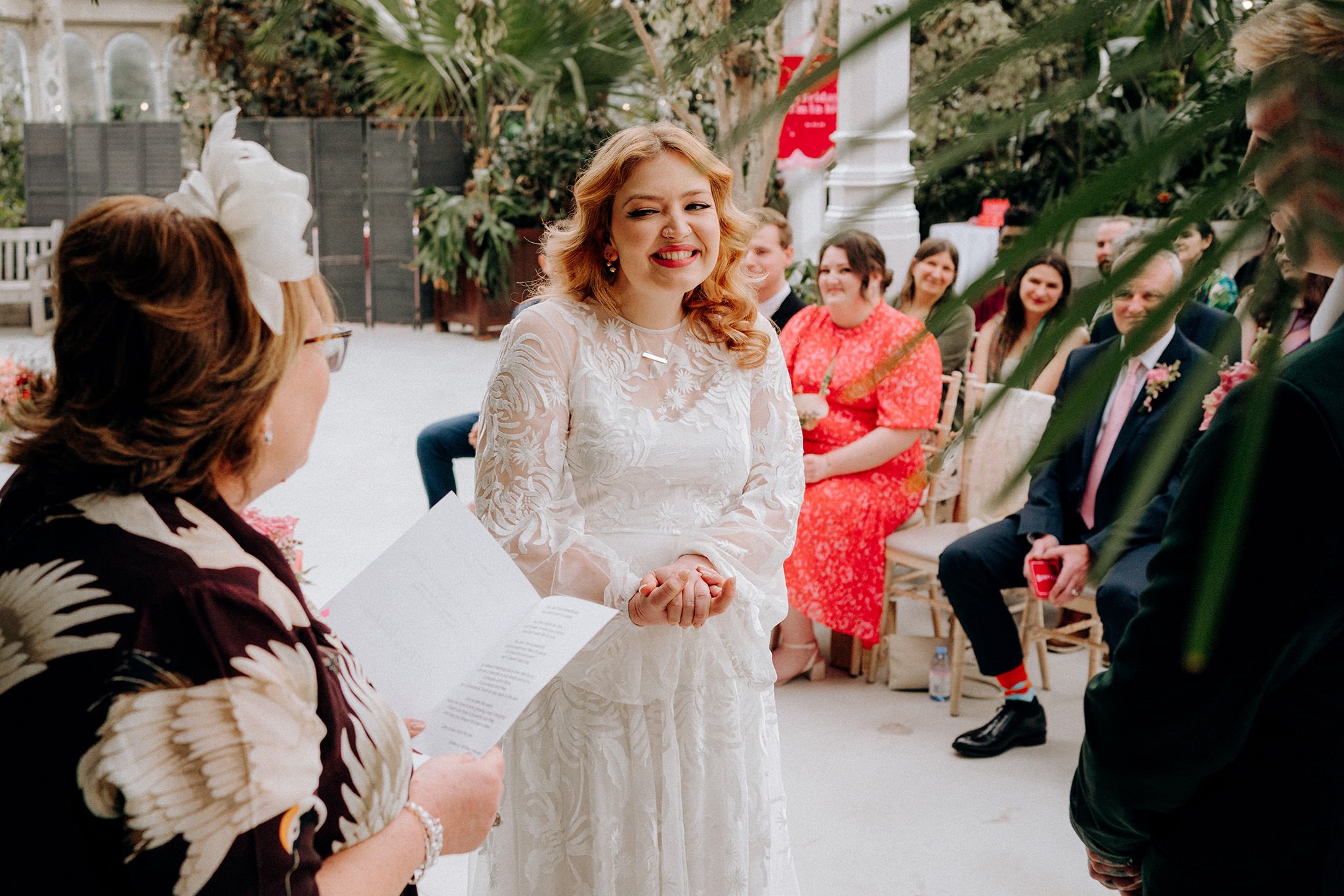 Happy bride reacts to the reading