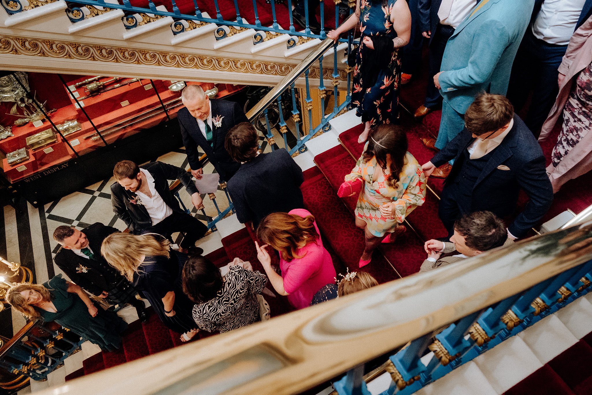 Guests making their way down stairs at Liverpool Town Hall