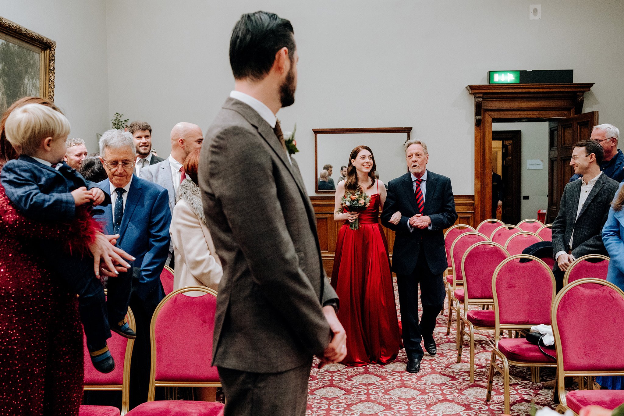 Bride walks down the aisle at St George's Hall Liverpool