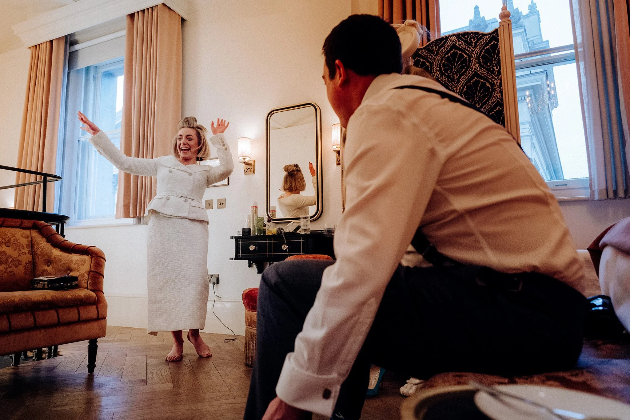 bride and groom getting ready NoMad Hotel London