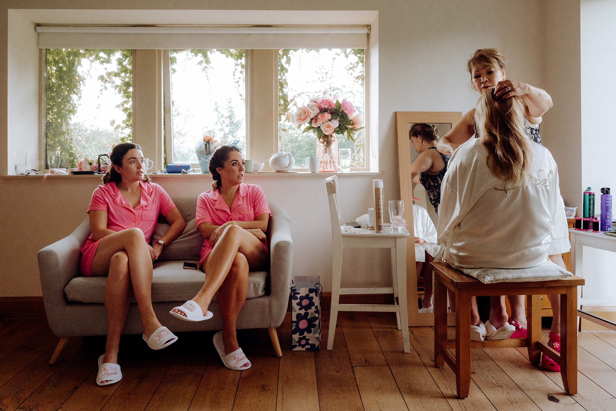 bride getting ready for wedding day at ribble valley holiday homes