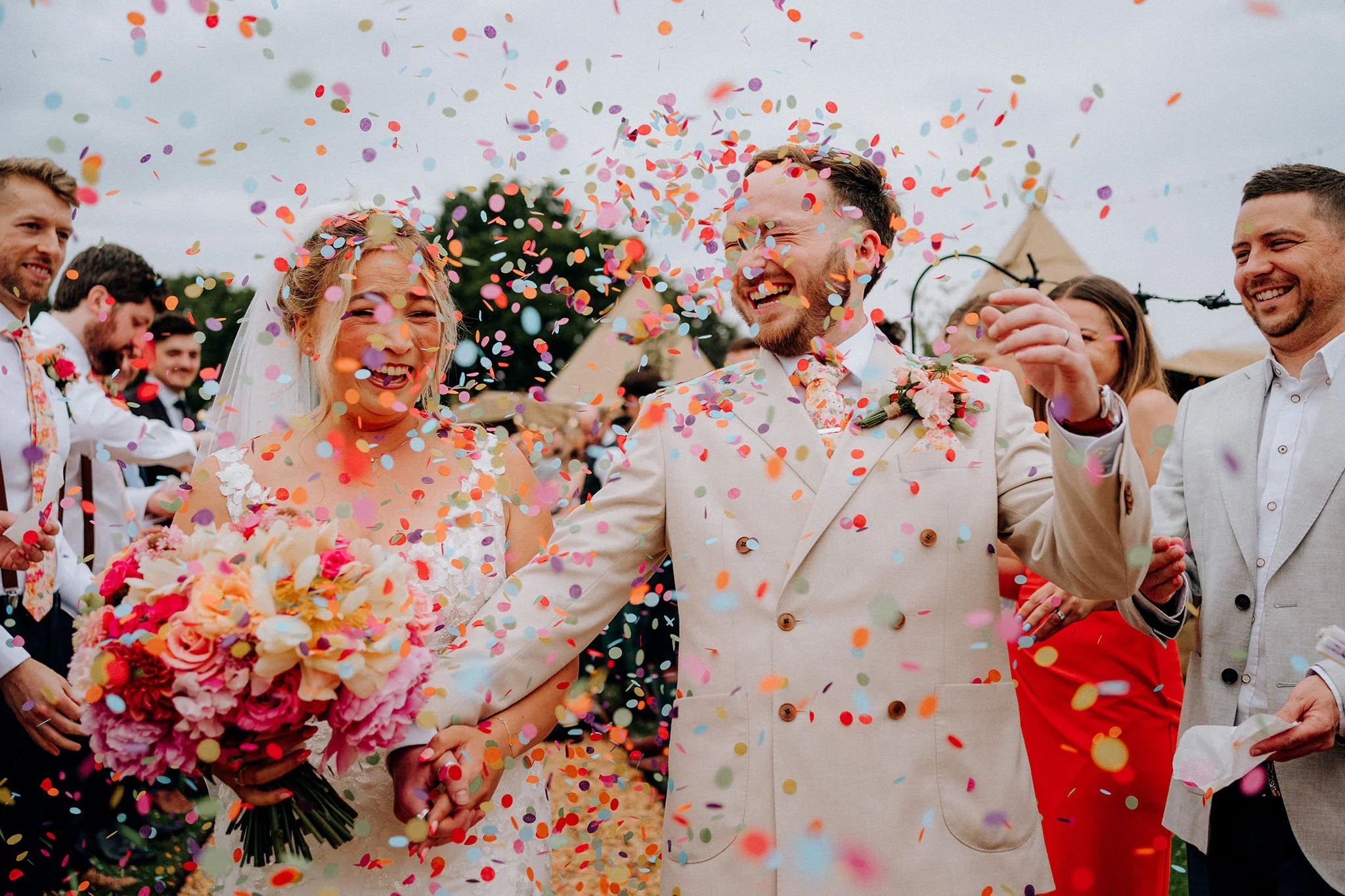 colourful confetti at tipis at riley green