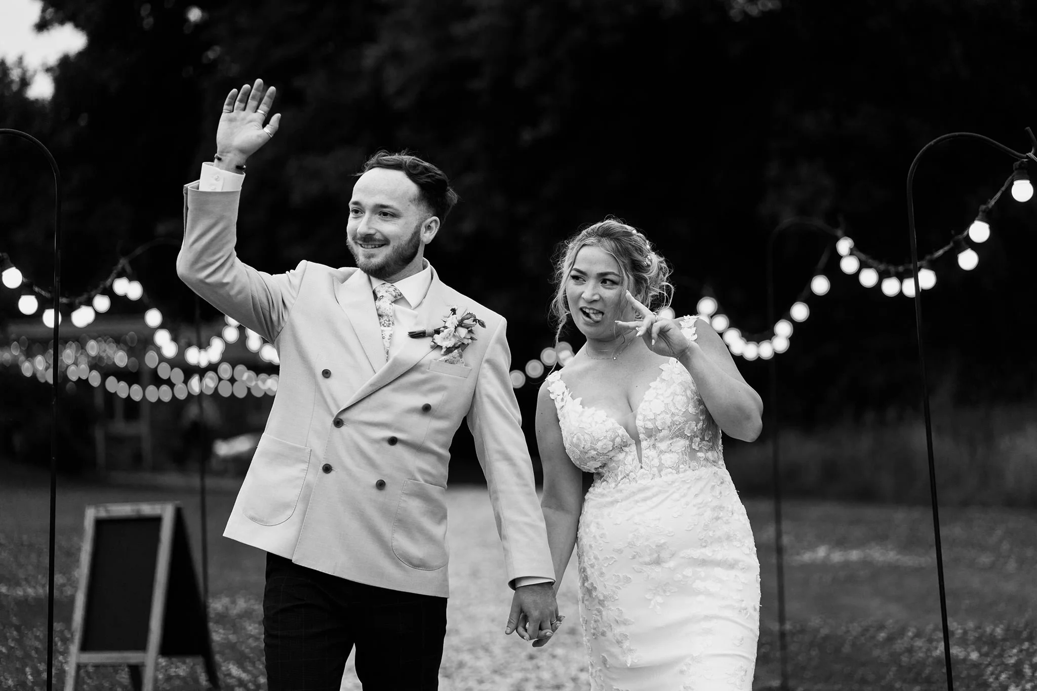 bride and groom relaxed walk tipis at riley green