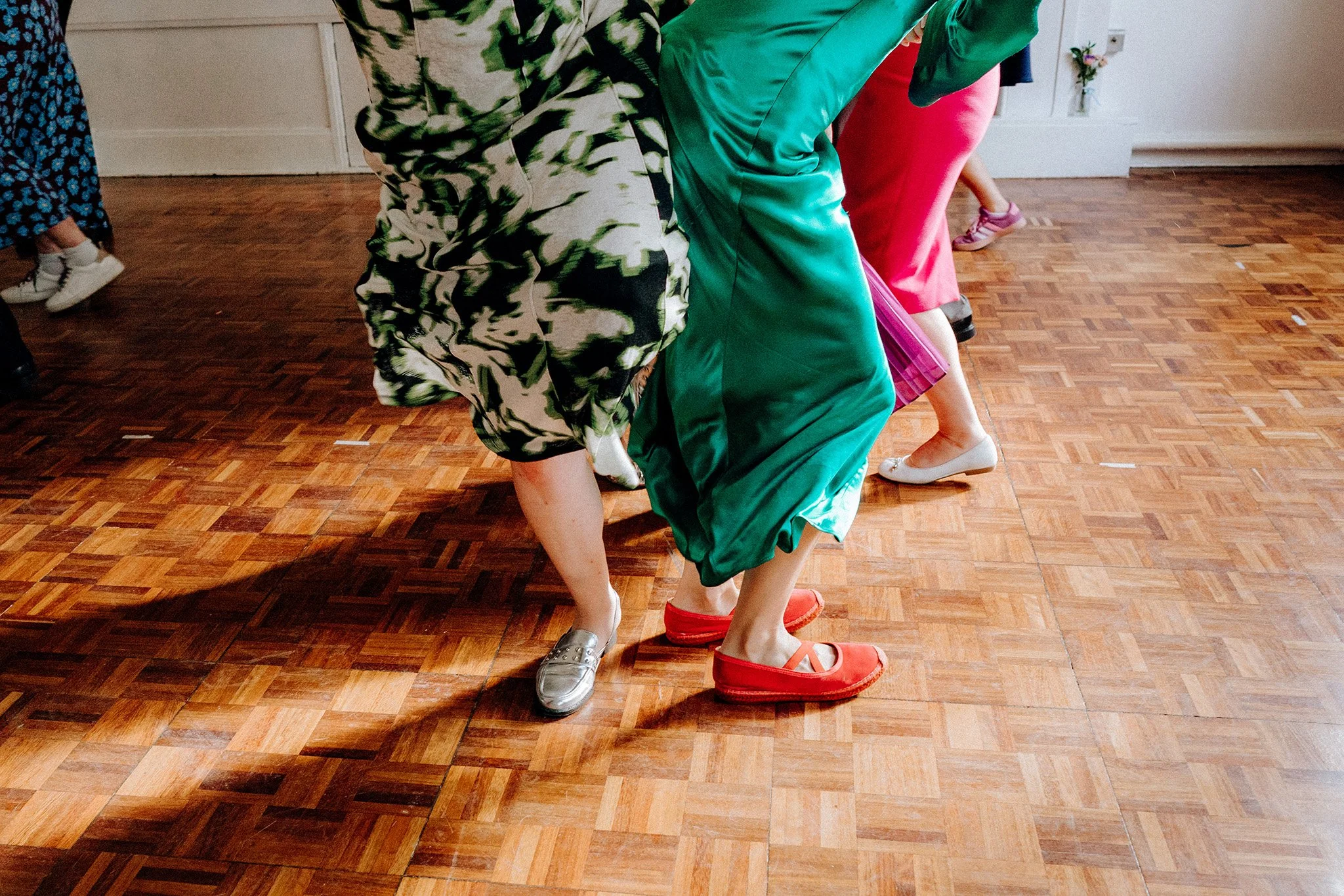 ceilidh fun at a village hall wedding 