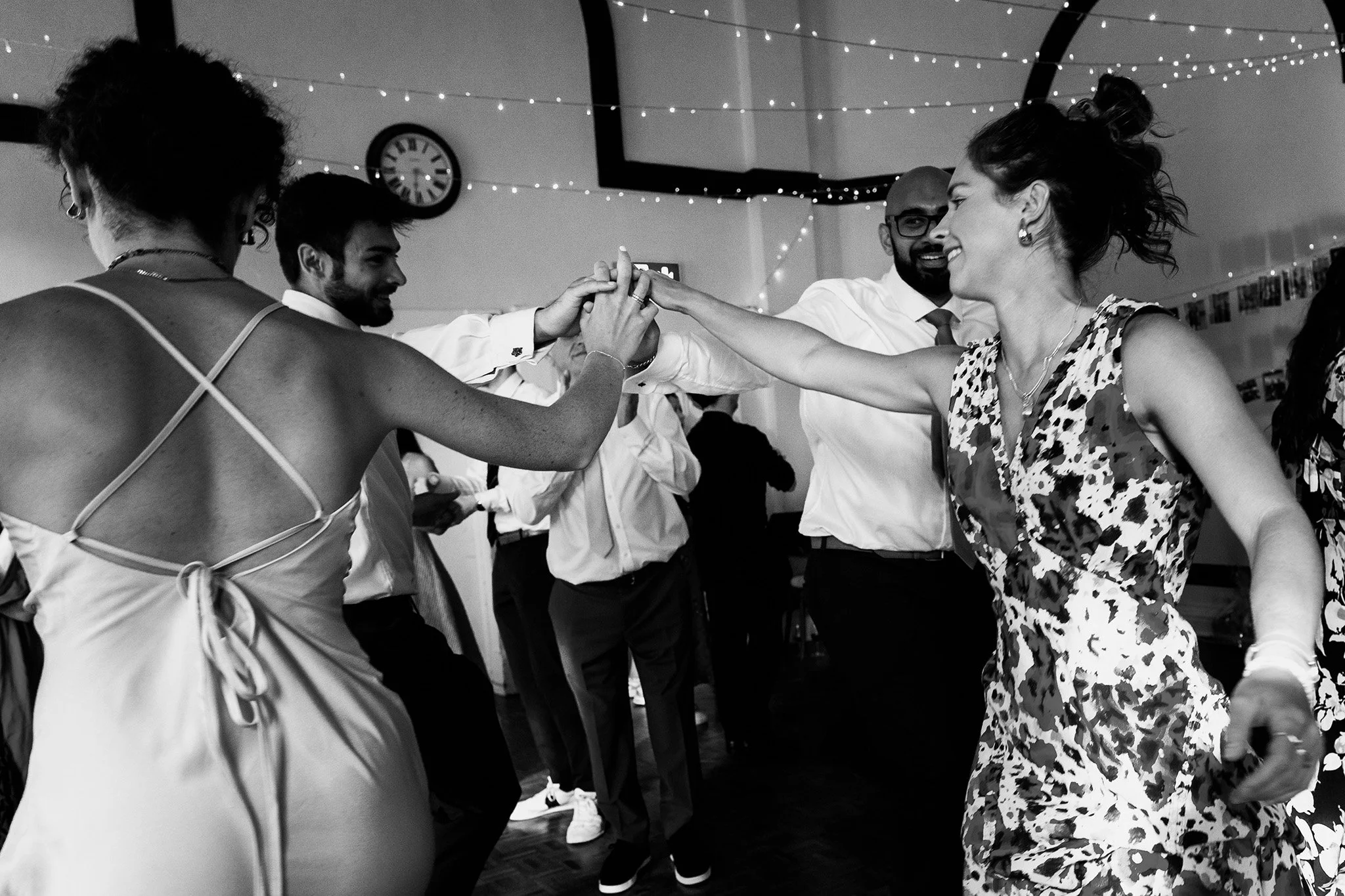 ceilidh fun at a village hall wedding 