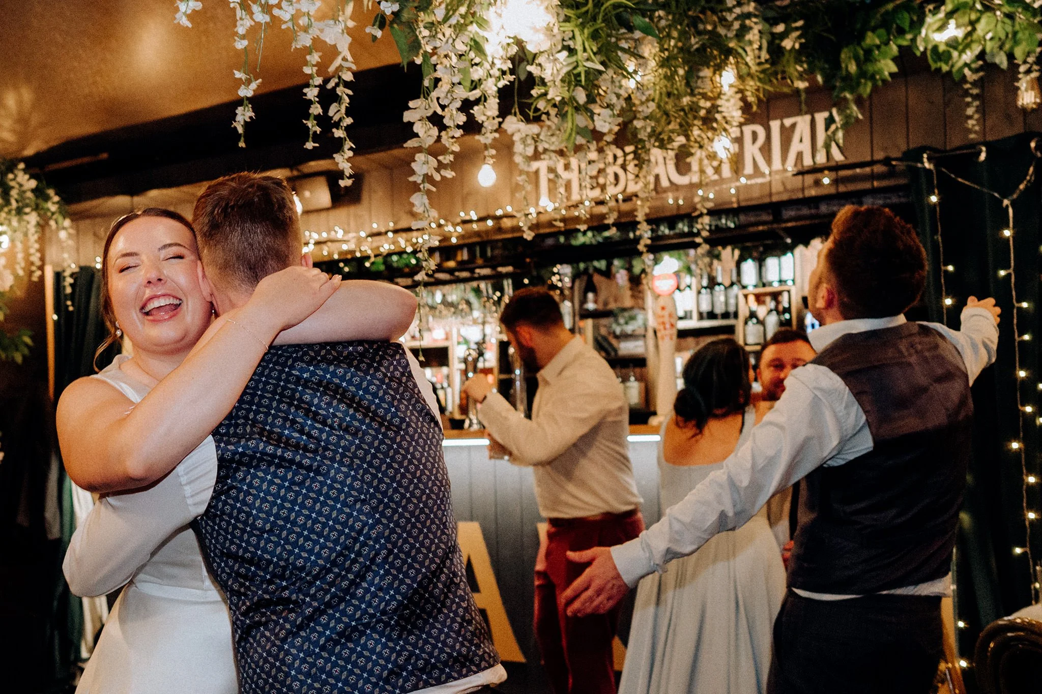 happy bride at the black friar salford