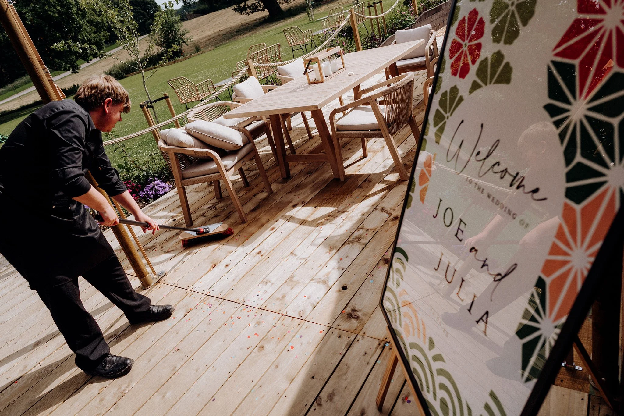 cleaning up after the confetti